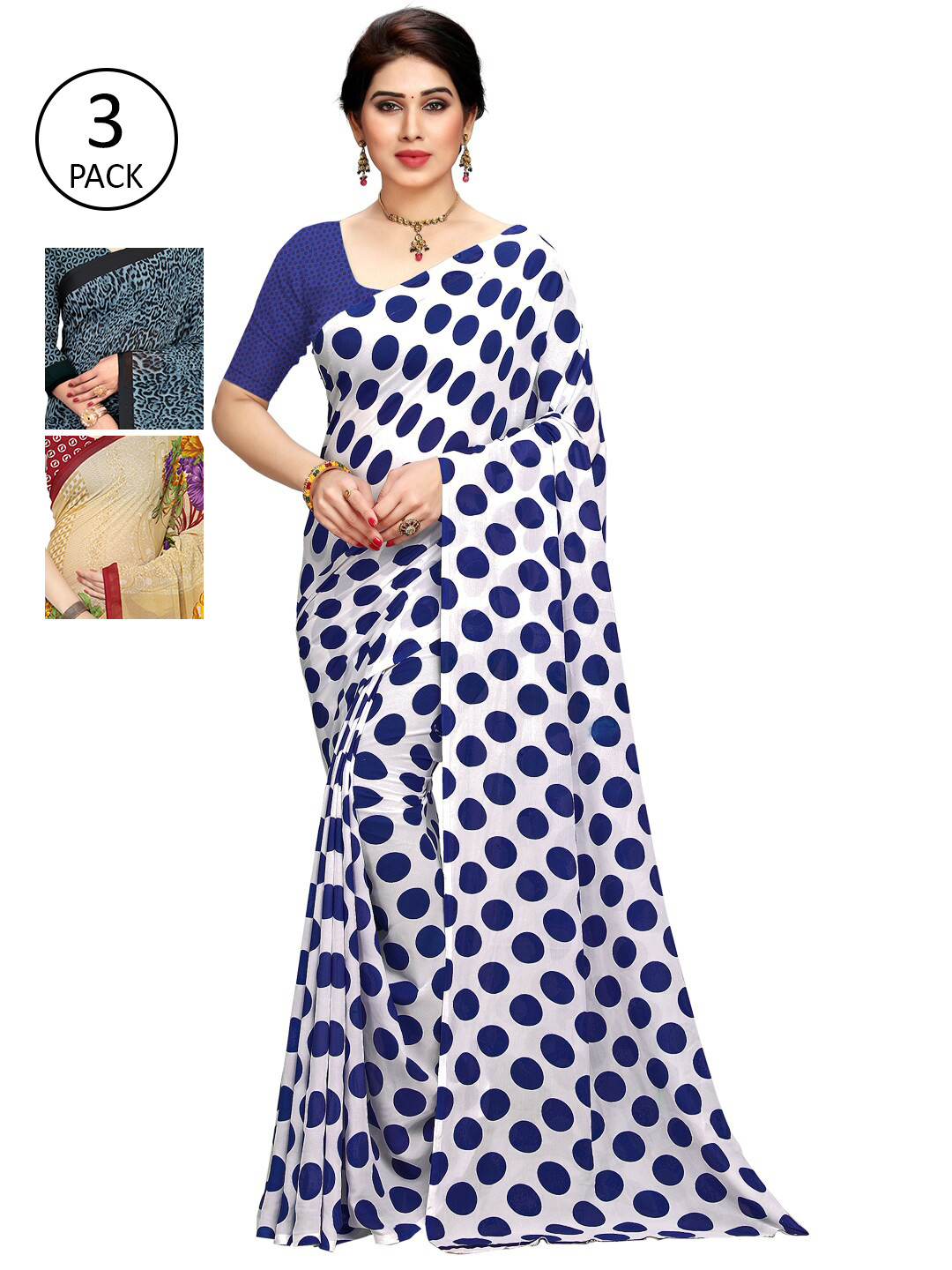 

KALINI Pack Of 3 Multicoloured Printed Sarees, White