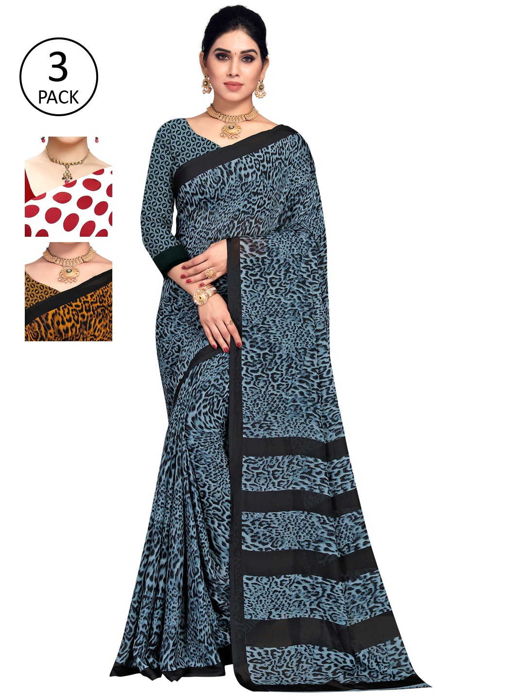 ANAND SAREES Pack of 3 Printed Sarees, Multi