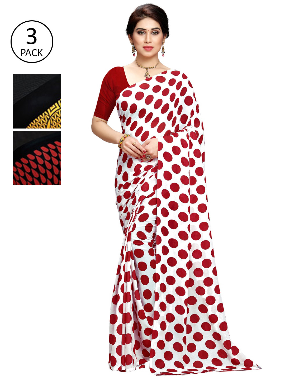 

KALINI Pack of 3 Poly Georgette Printed Sarees, White