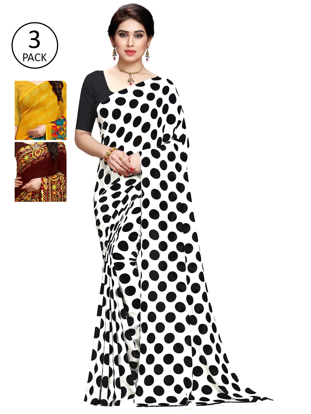 

KALINI Pack Of 3 Printed Saree, White