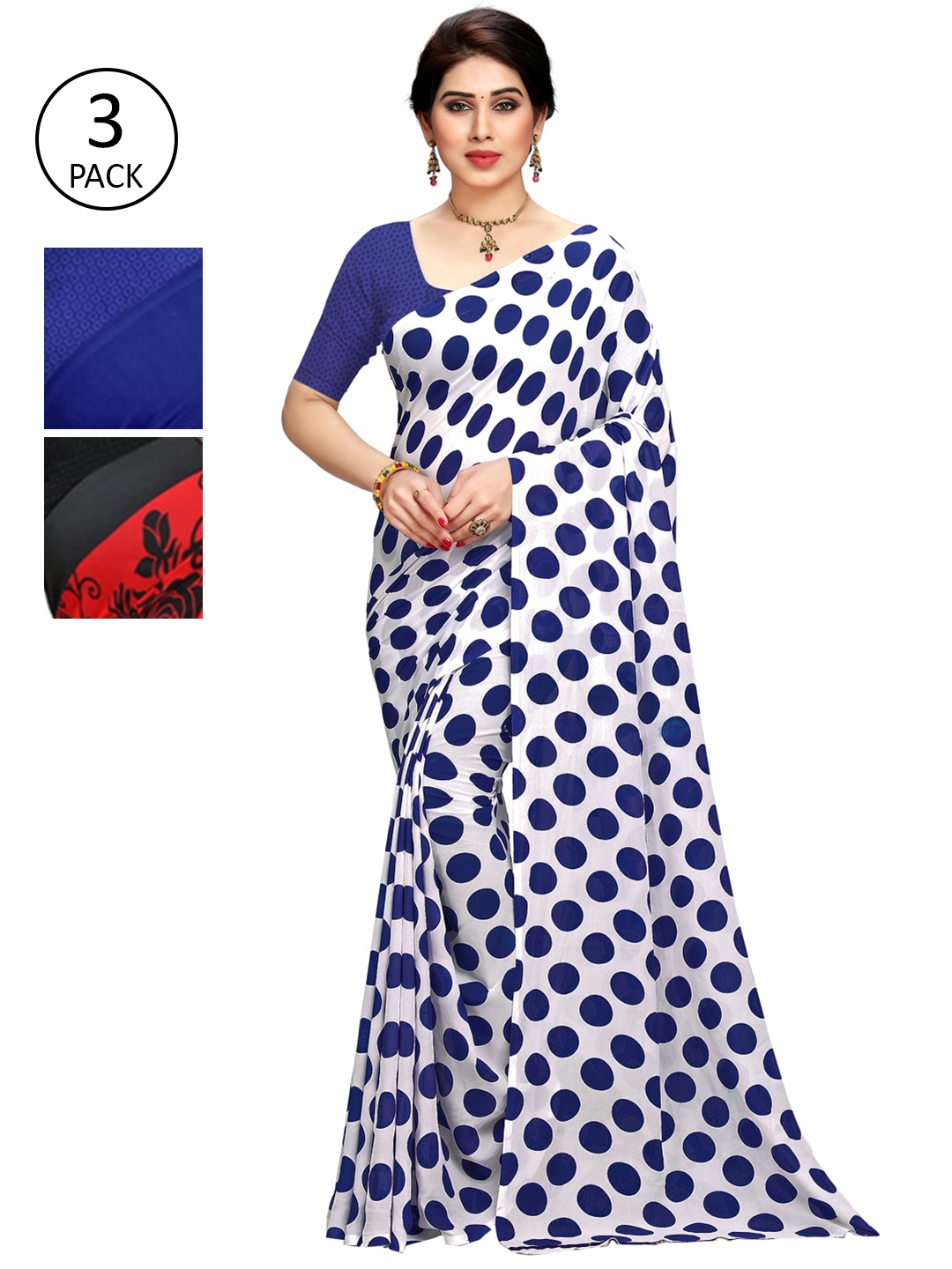 

KALINI Pack of 3 Printed Sarees, Blue