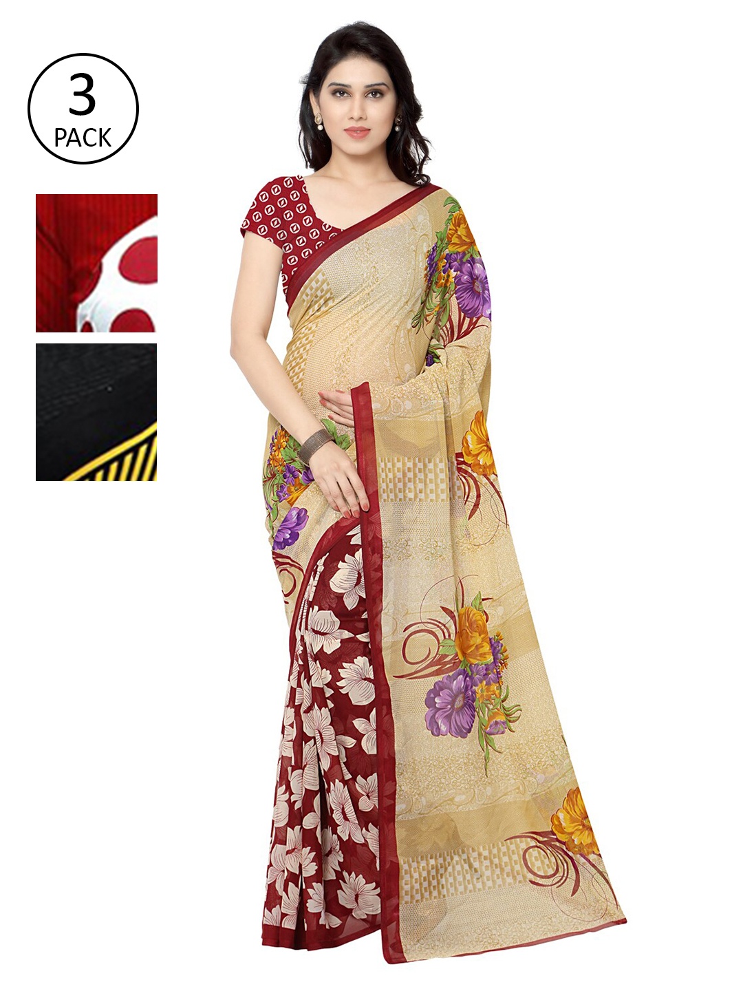 

KALINI Pack Of 3 Multicoloured Printed Sarees, Multi