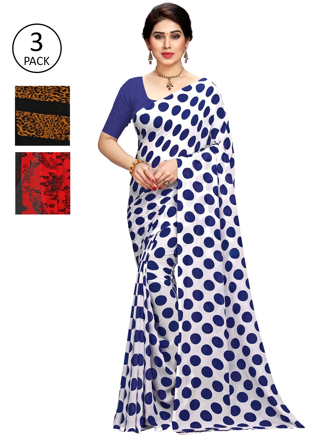 

KALINI Pack Of 3 White & Yellow & Red Printed Sarees