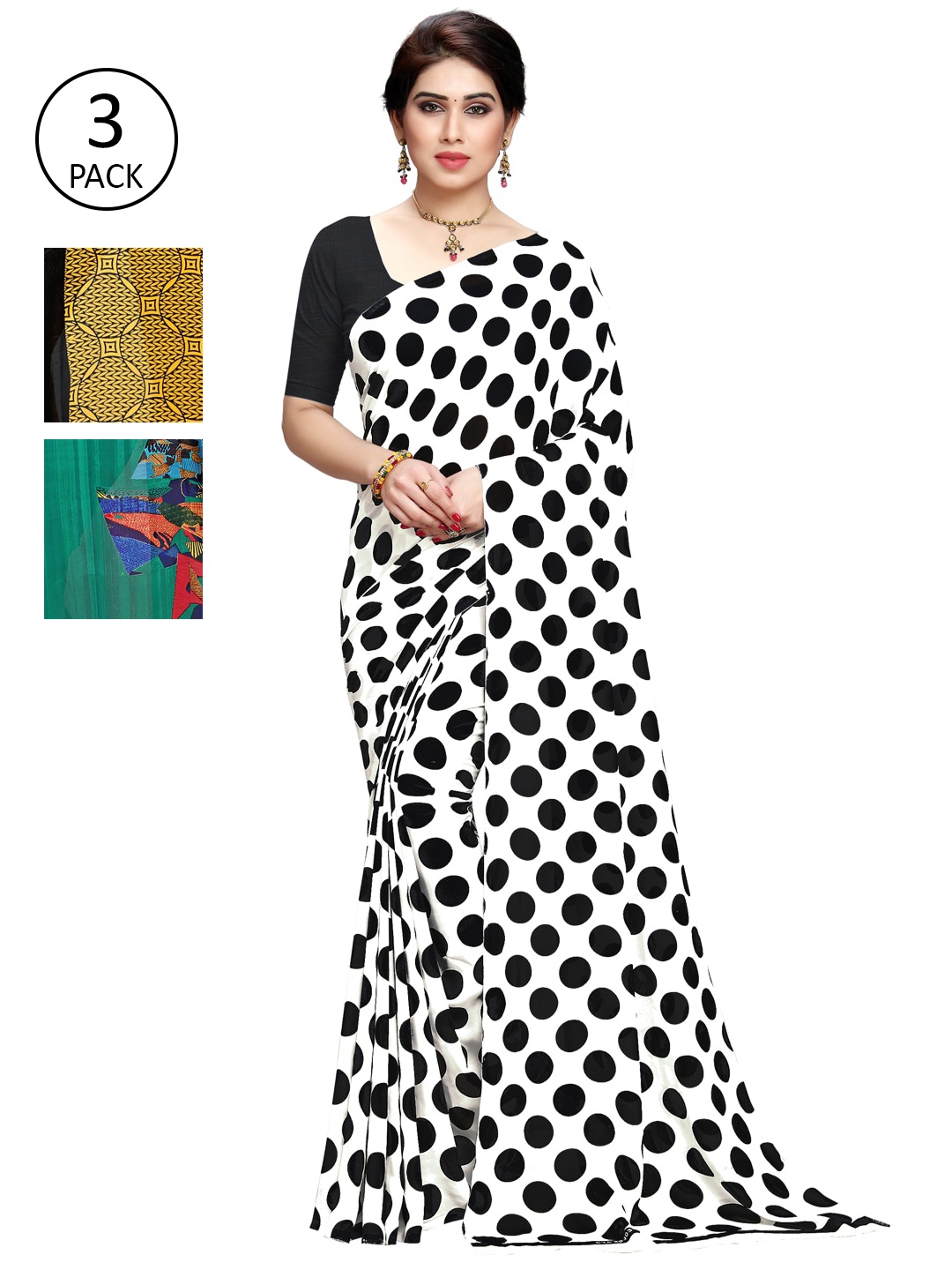 

KALINI Women Pack Of 3 Printed Saree, White
