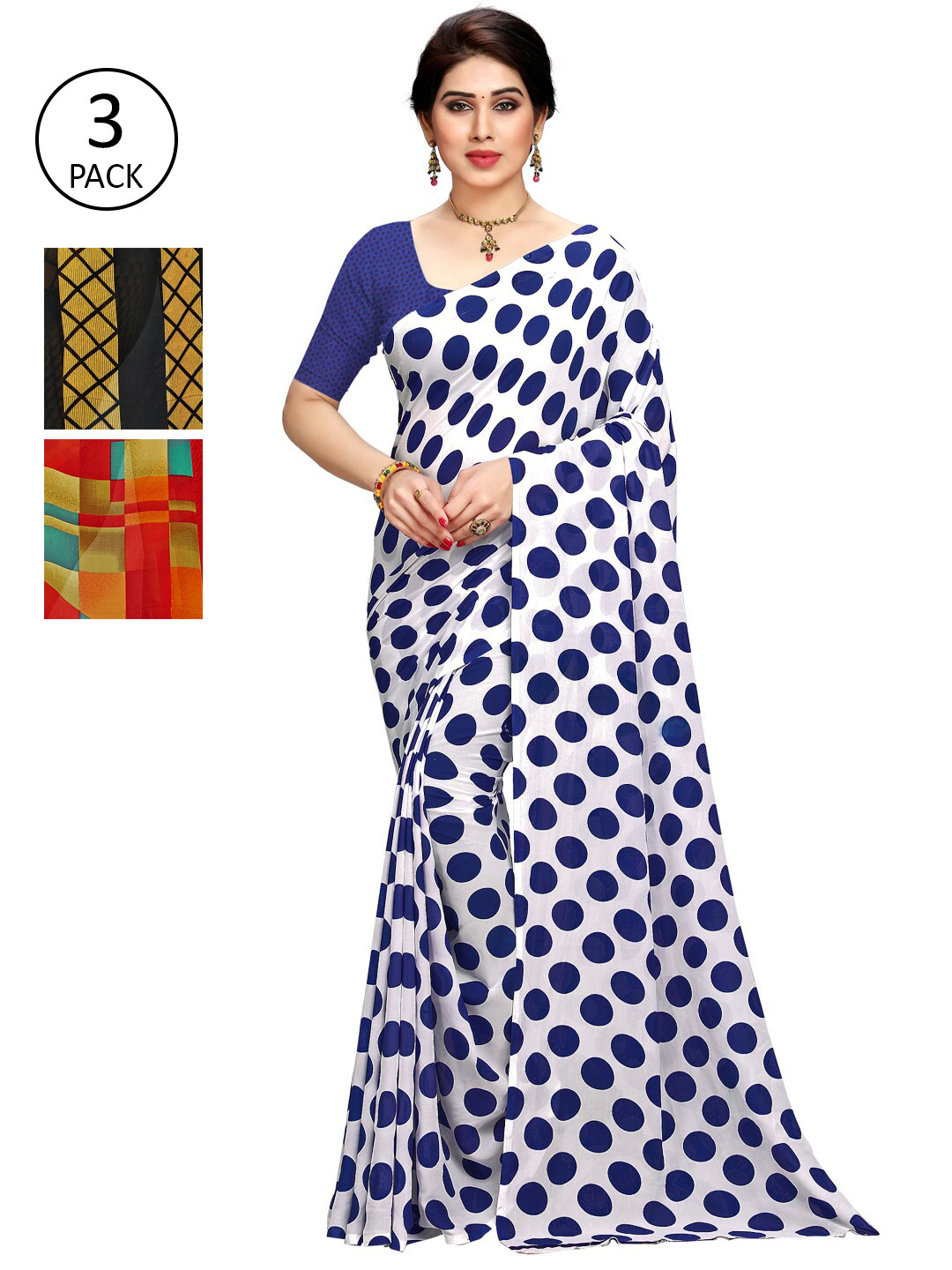 

KALINI Pack of 3 White & Yellow & Red Printed Sarees