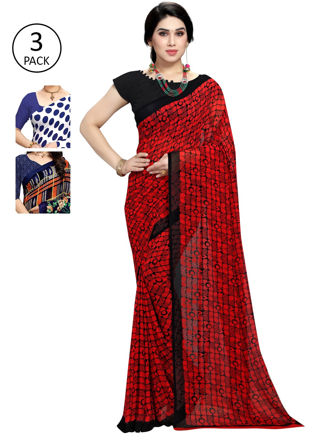

KALINI Women Pack of 3 Printed Sarees, White