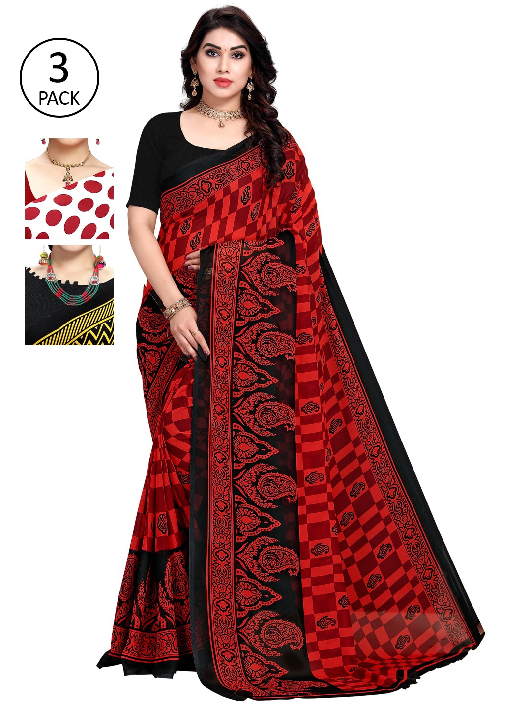 

KALINI Pack of 3 Printed Sarees, Multi