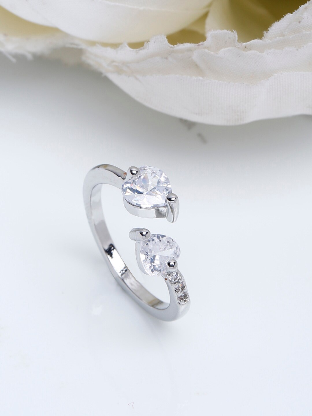 

Shining Diva Fashion Platinum-Plated Silver-Toned Cubic Zirconia-Studded Finger Ring
