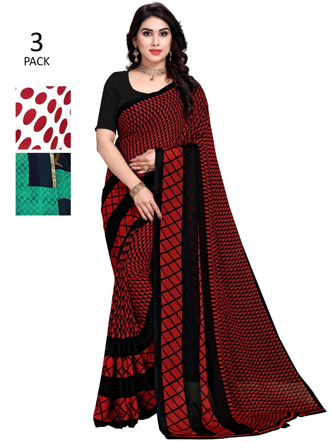 

KALINI Pack of 3 Poly Georgette Sarees, White