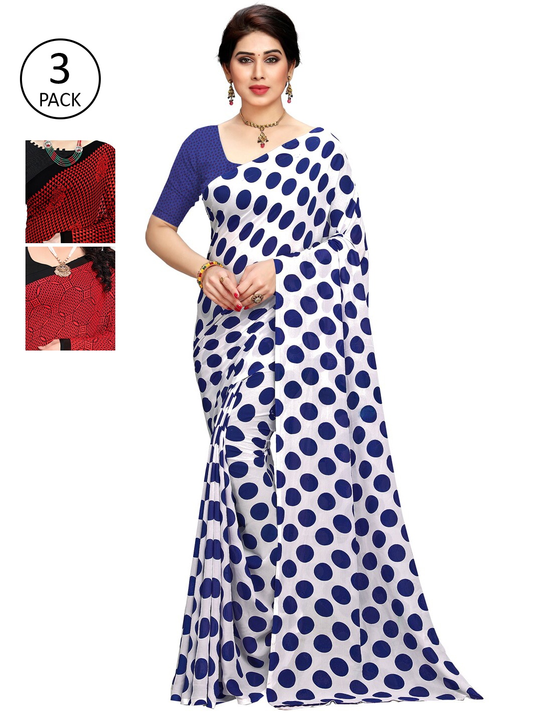 

KALINI Pack Of 3 Printed Saree, White