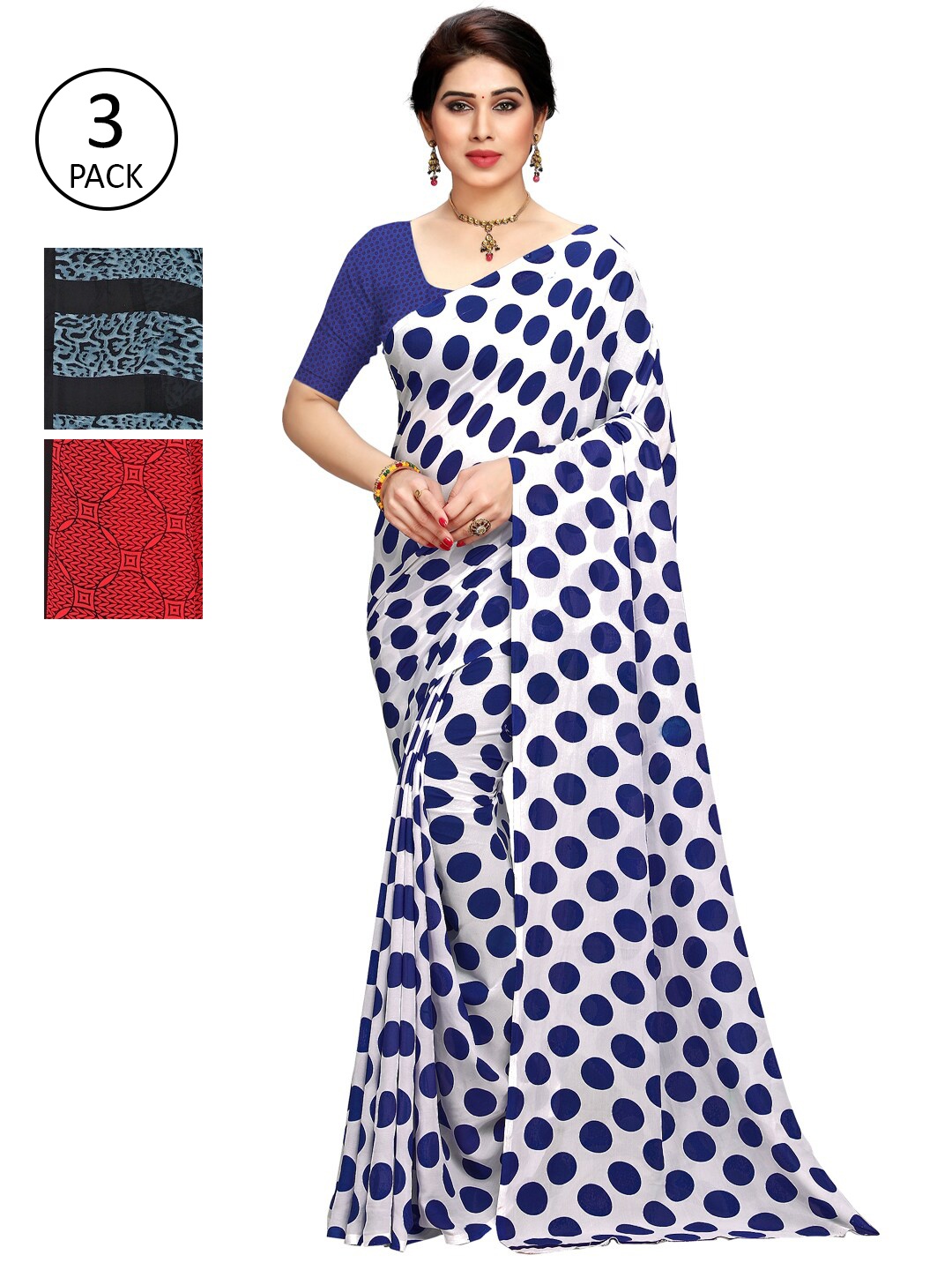 KALINI White & Blue Printed Saree