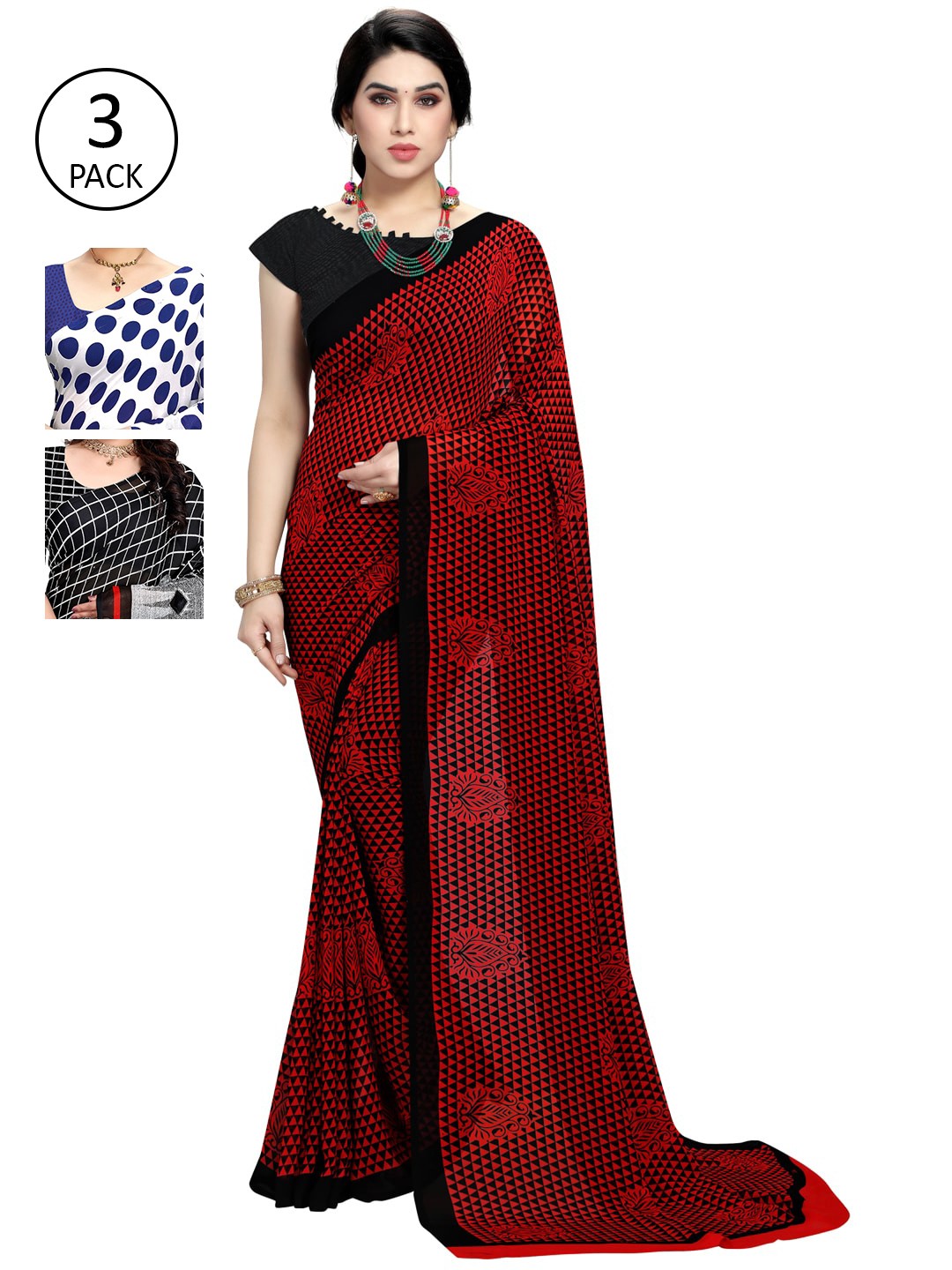 

KALINI Pack Of 3 Printed Saree, White