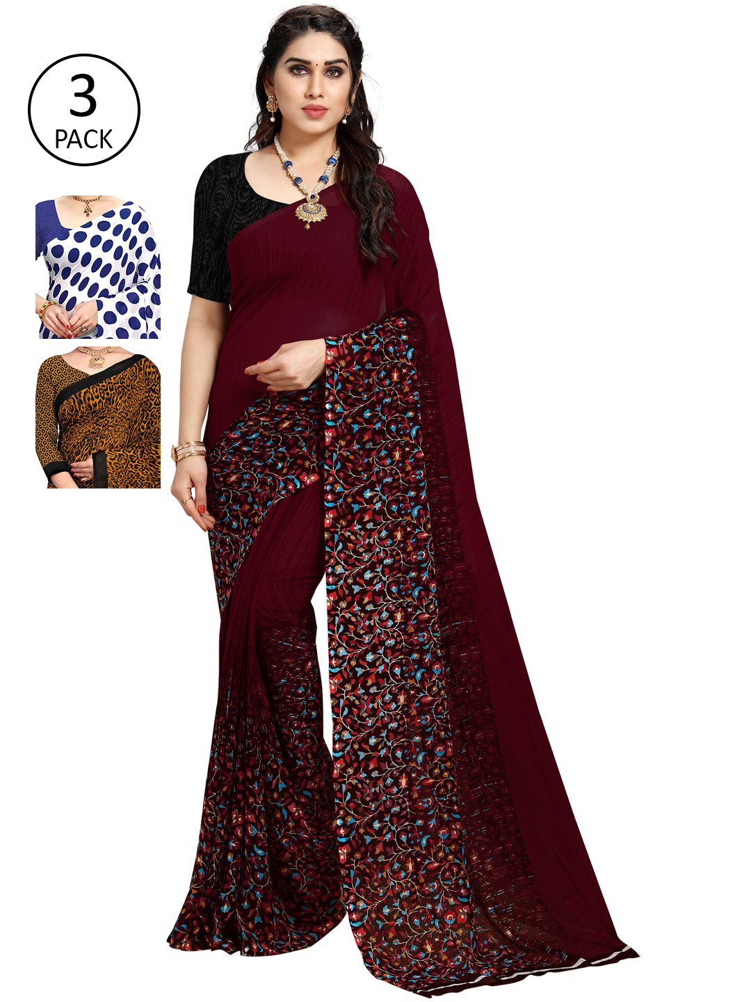 

KALINI Pack of 3 Printed Sarees, Multi