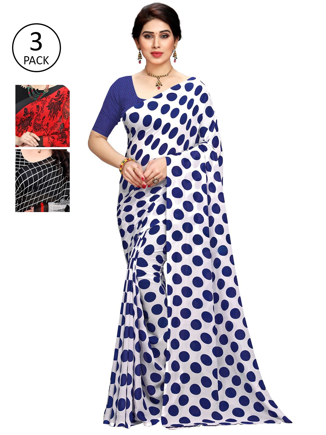 

KALINI Women Pack Of 3 Printed Saree, White