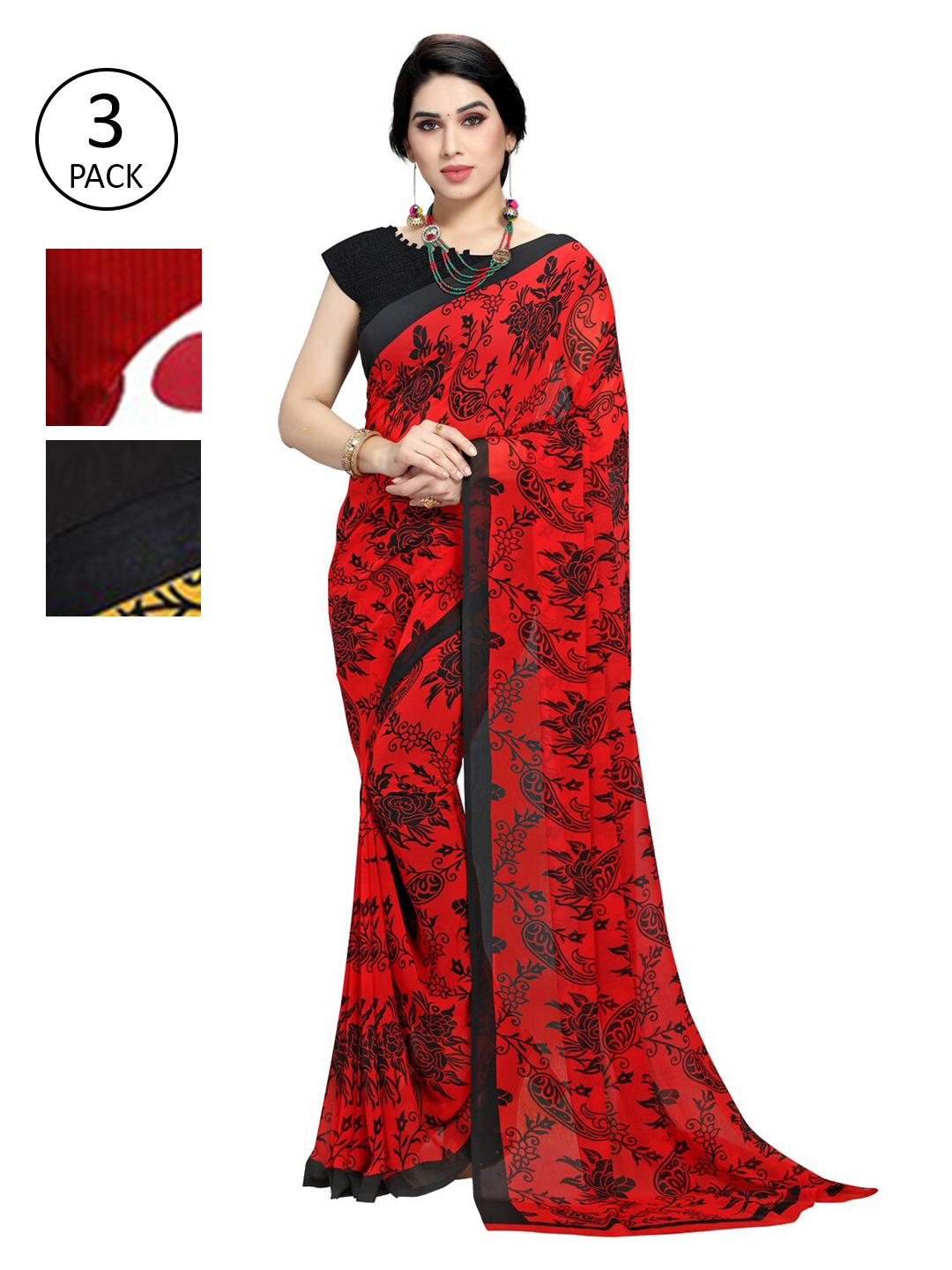 

KALINI Pack Of 3 Printed Saree, White
