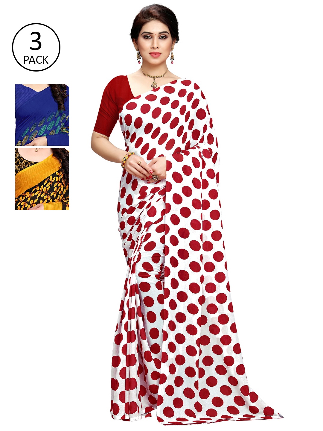 

KALINI Pack Of 3 Printed Saree, Red