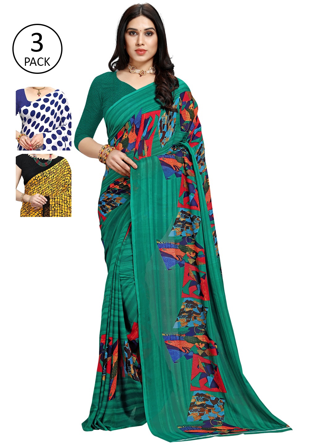

KALINI Pack of 3 Printed Sarees, Multi