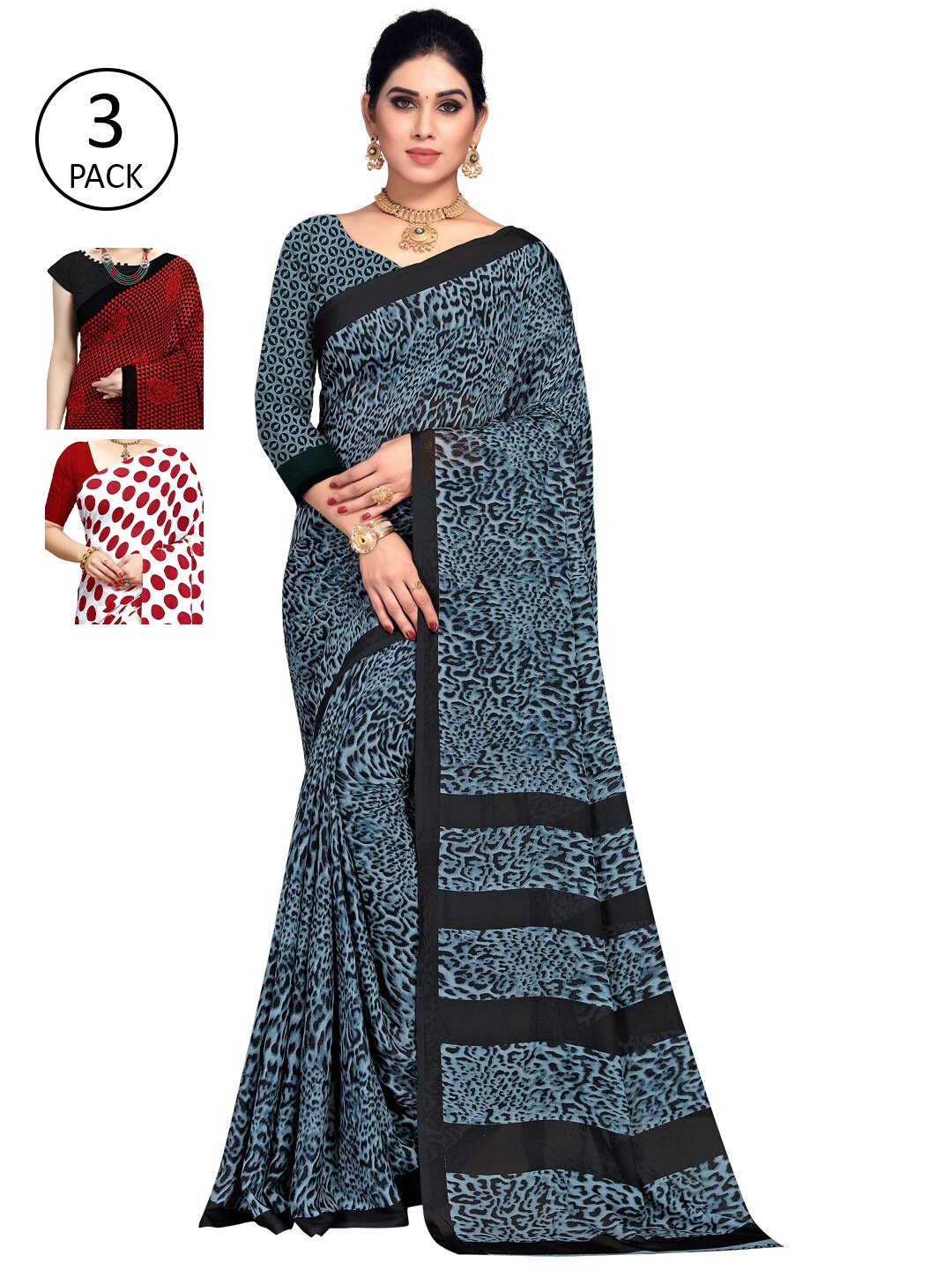 

KALINI Women Women Pack of 3 Printed Sarees, Red