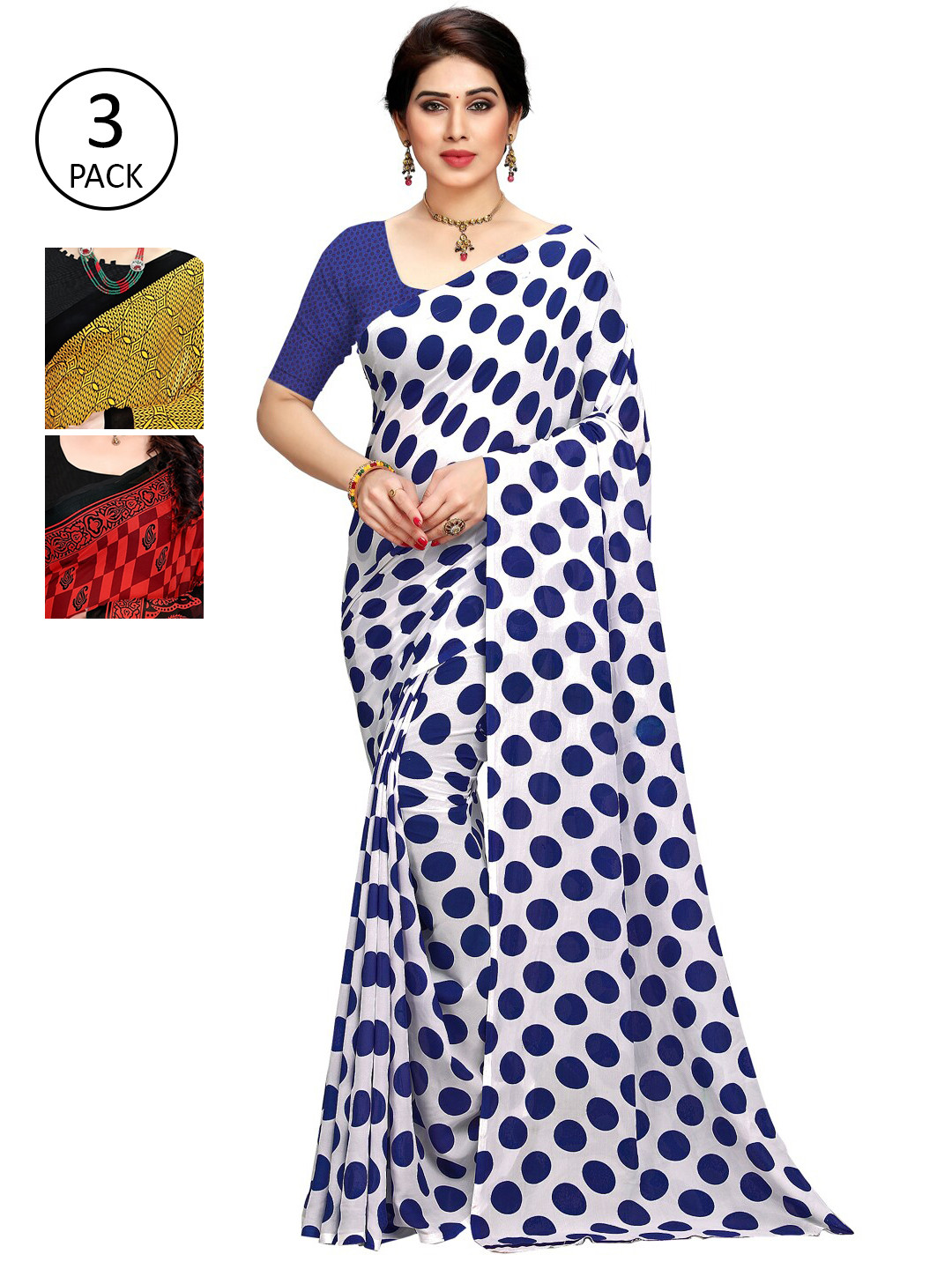 

KALINI Pack Of 3 White & Yellow & Red Printed Sarees
