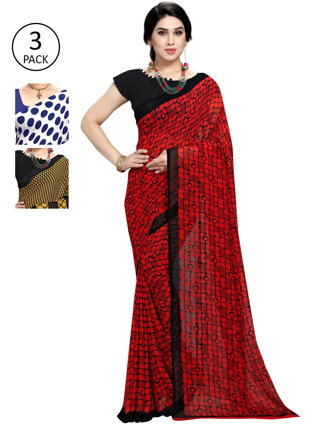 

KALINI Pack Of 3 Multicoloured Printed Sarees, Yellow