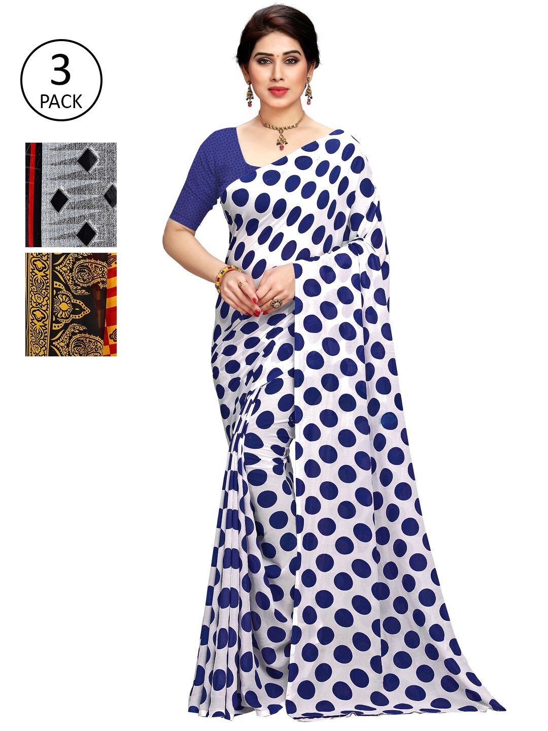 

KALINI Pack Of 3 White & Grey & Yellow Printed Sarees