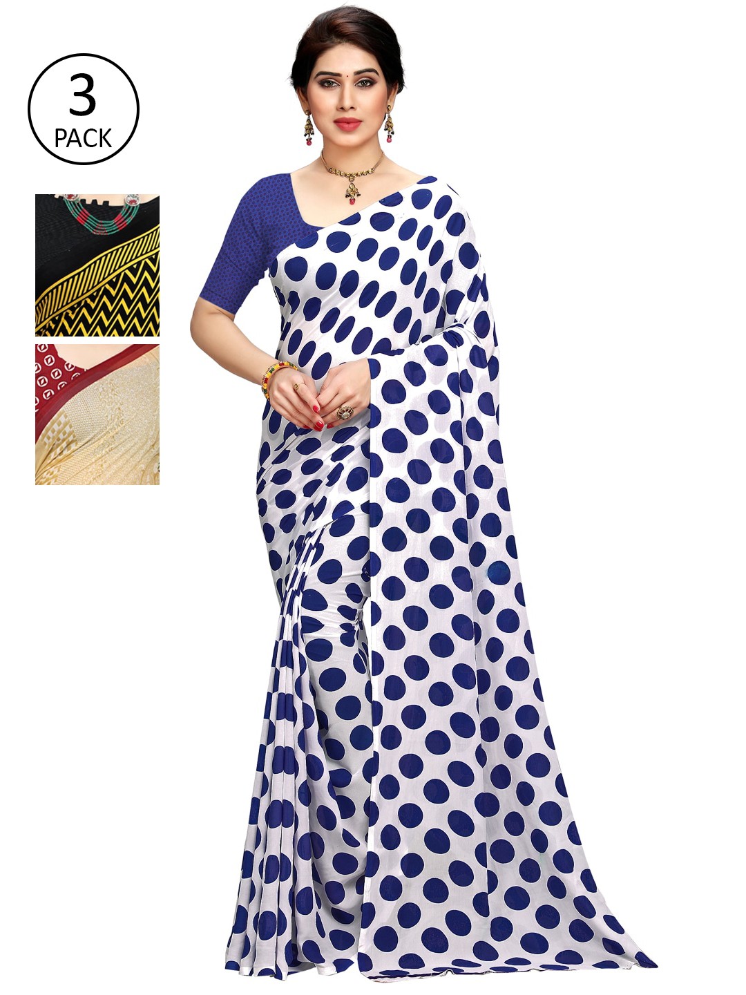 

KALINI Pack Of 3 White & Yellow & Red Printed Sarees