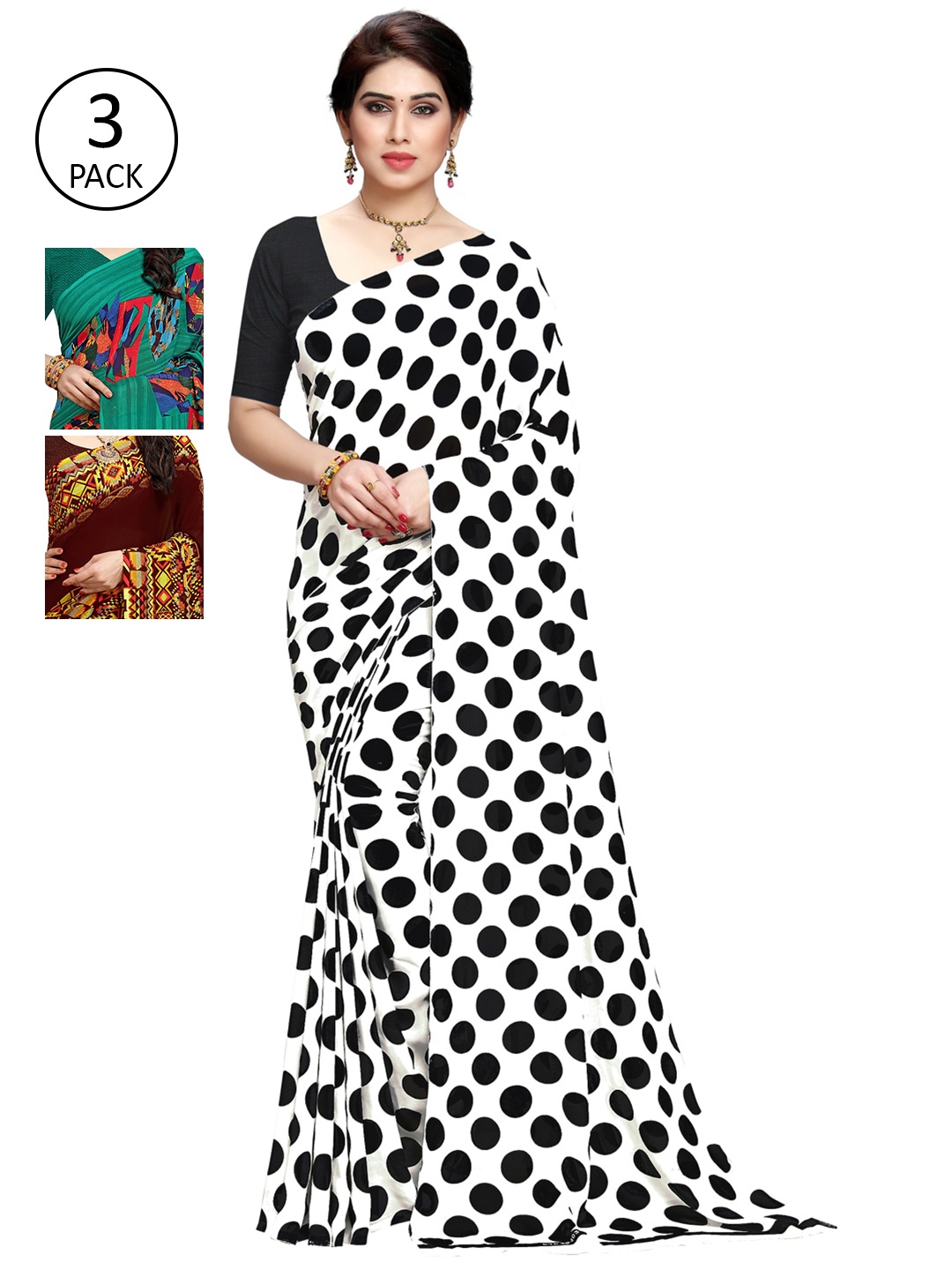 

KALINI Women Pack Of 3 Printed Saree, White