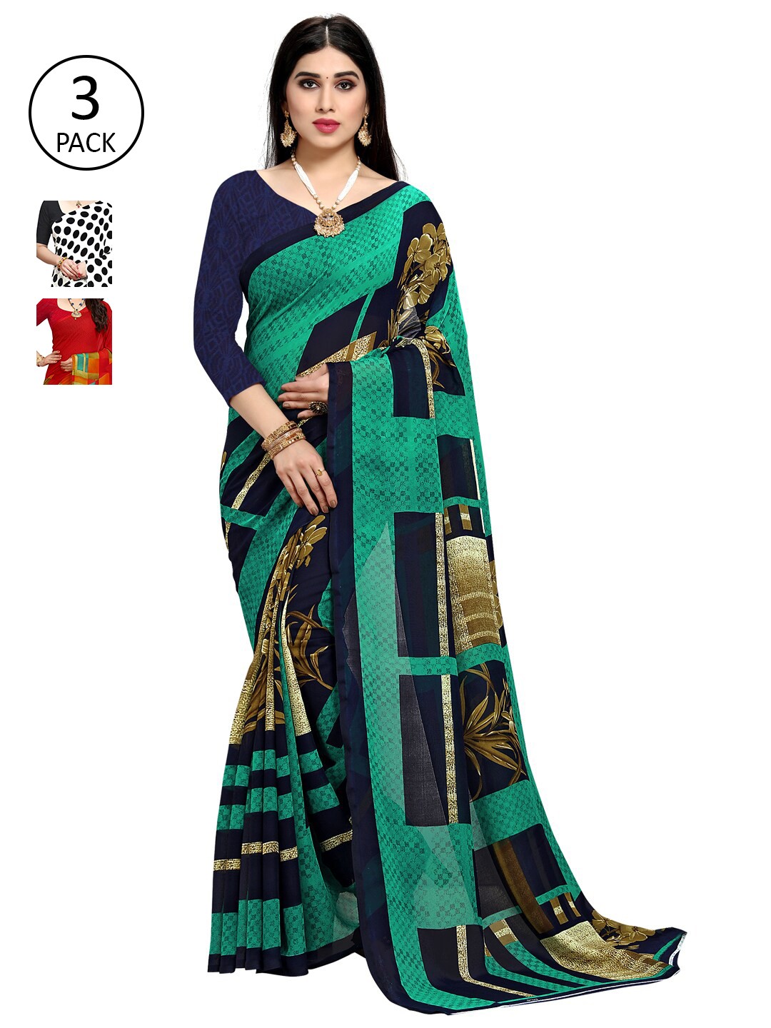 

KALINI Pack Of 3 Printed Saree, White