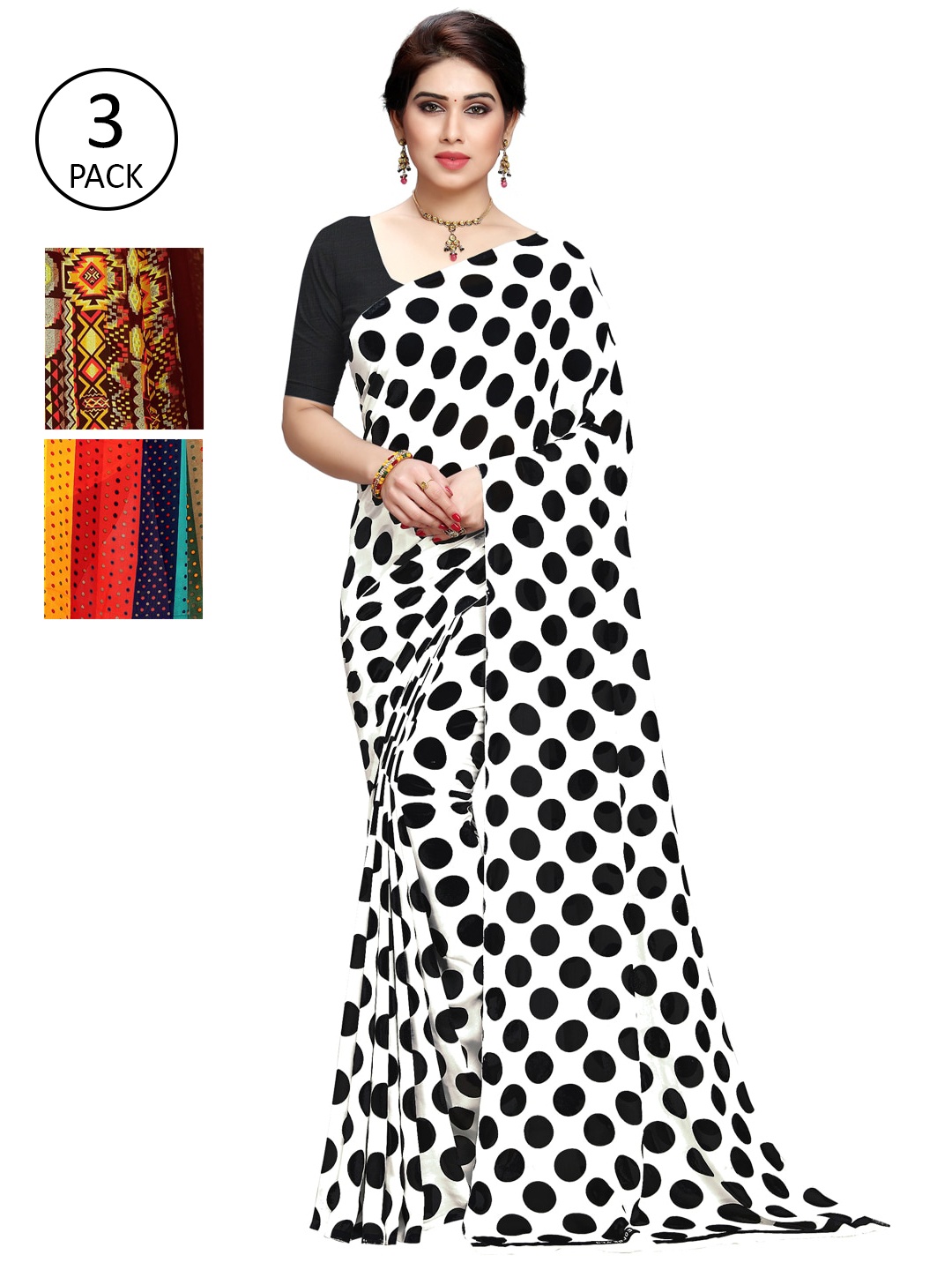 

KALINI Pack Of 3 Printed Saree, White