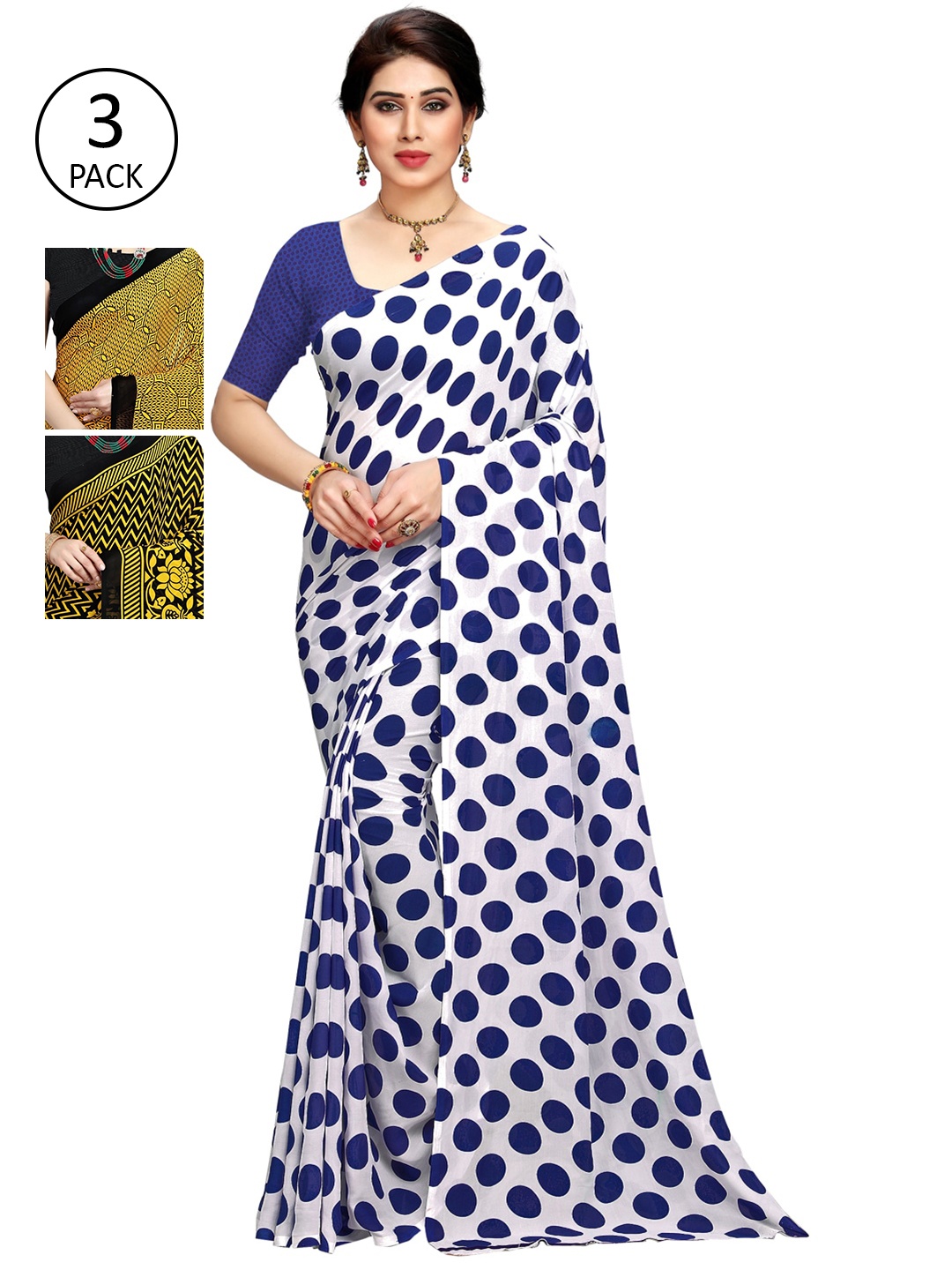 

KALINI Pack Of 3 Printed Saree, Blue