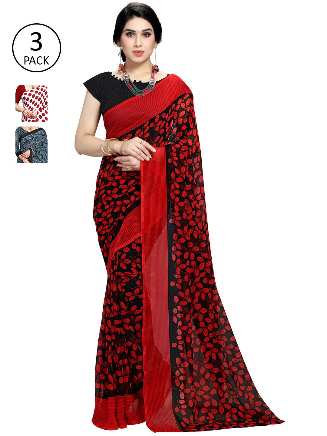 

KALINI Women Women Pack of 3 Printed Sarees, White