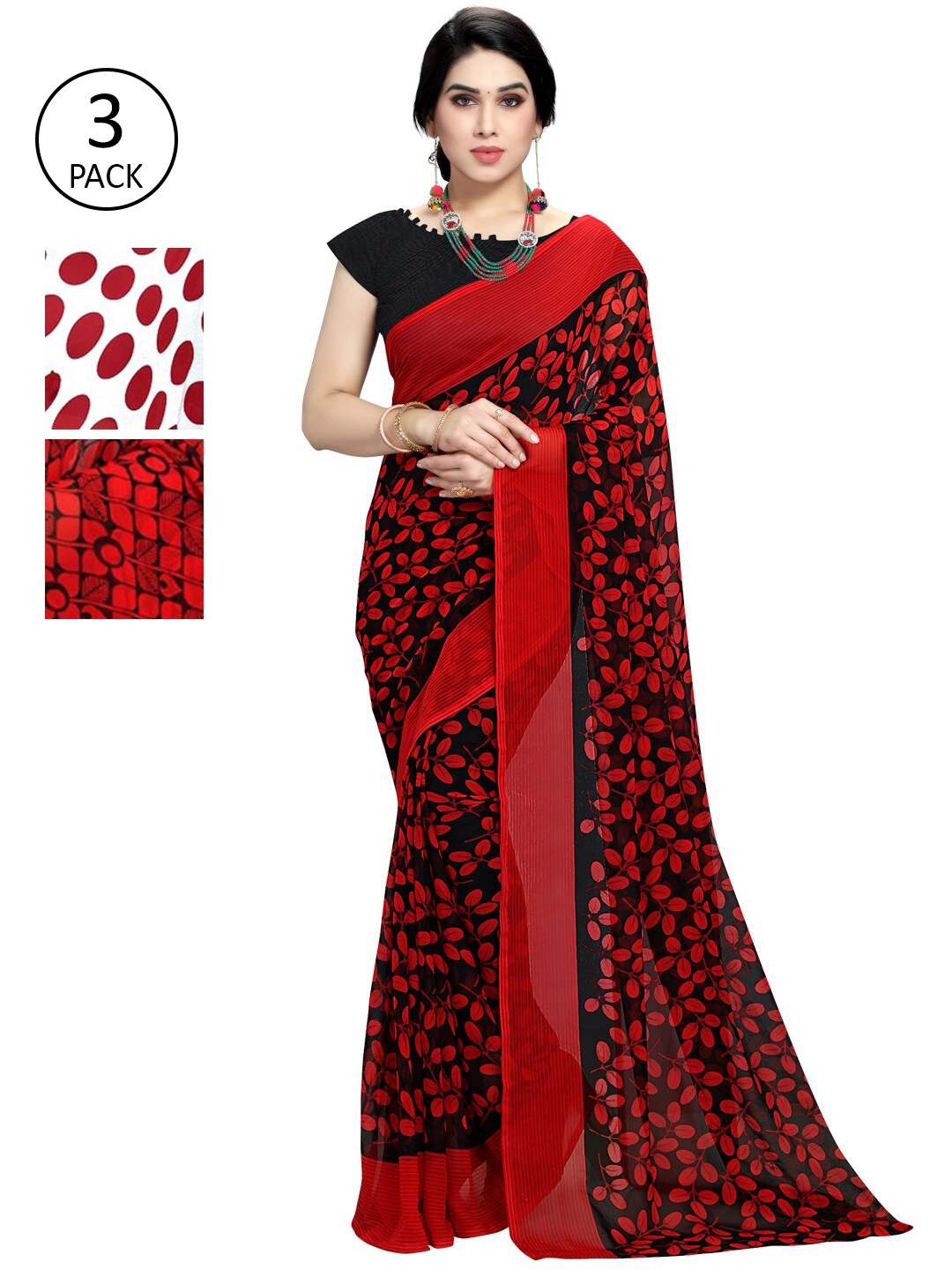 

KALINI Pack Of 3 Multicoloured Printed Sarees, White