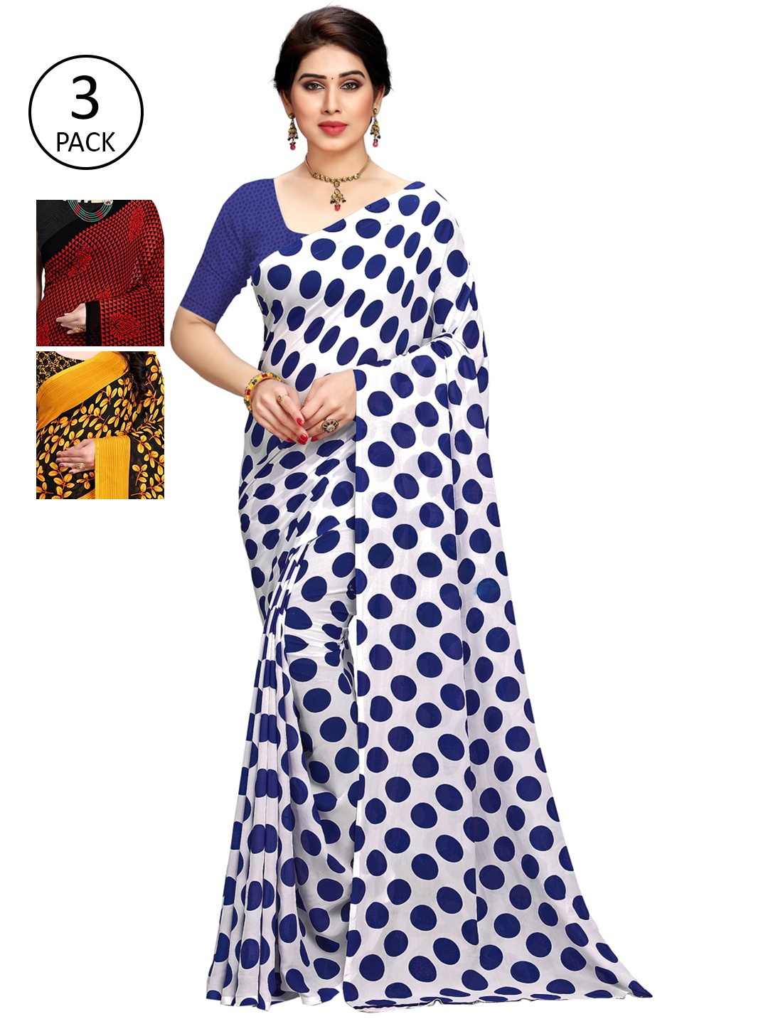 

KALINI Pack Of 3 Printed Saree, Red