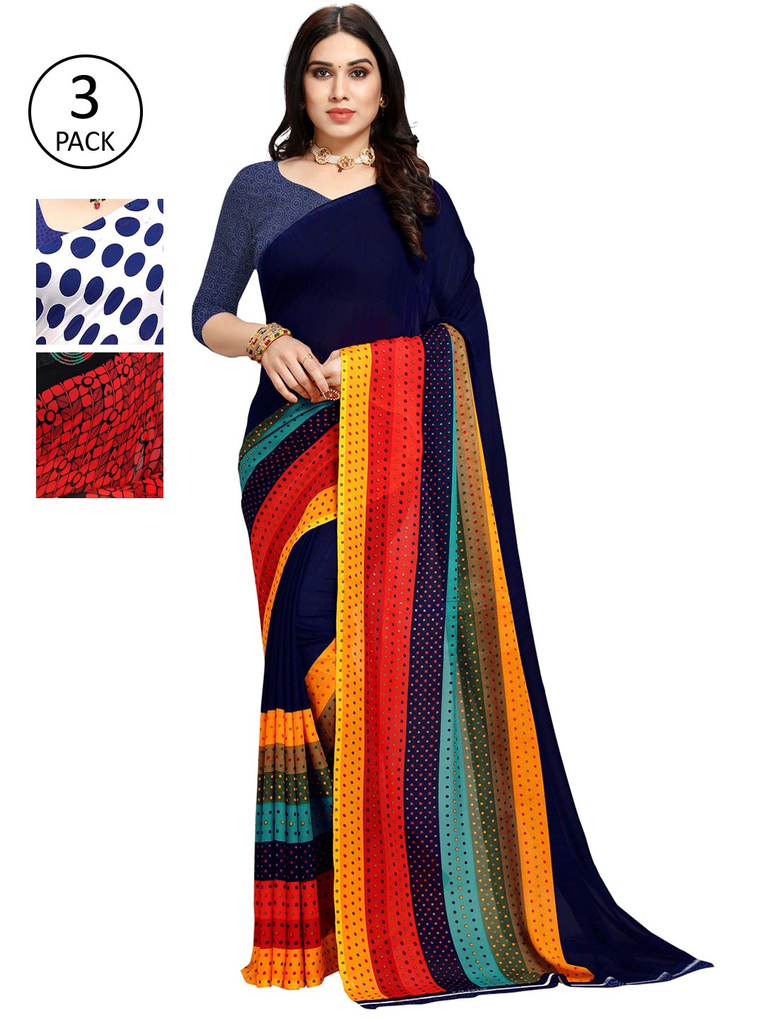 

KALINI Women Pack of 3 Printed Sarees, White