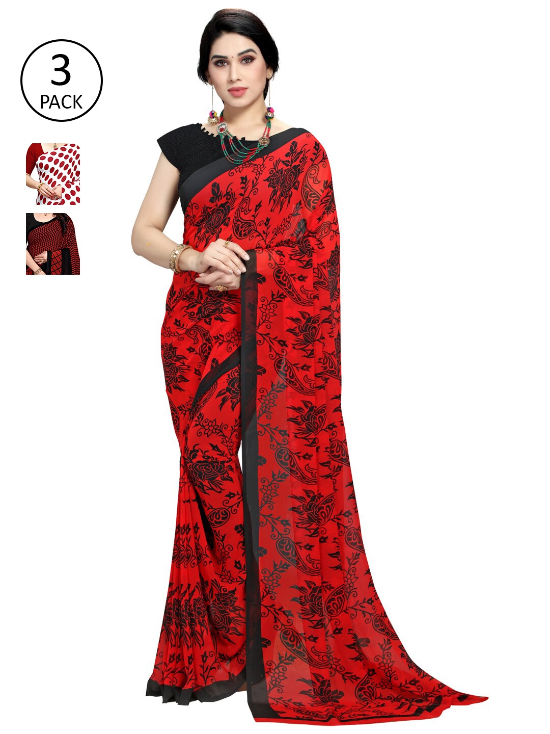 

KALINI Women Women Pack of 3 Printed Sarees, White