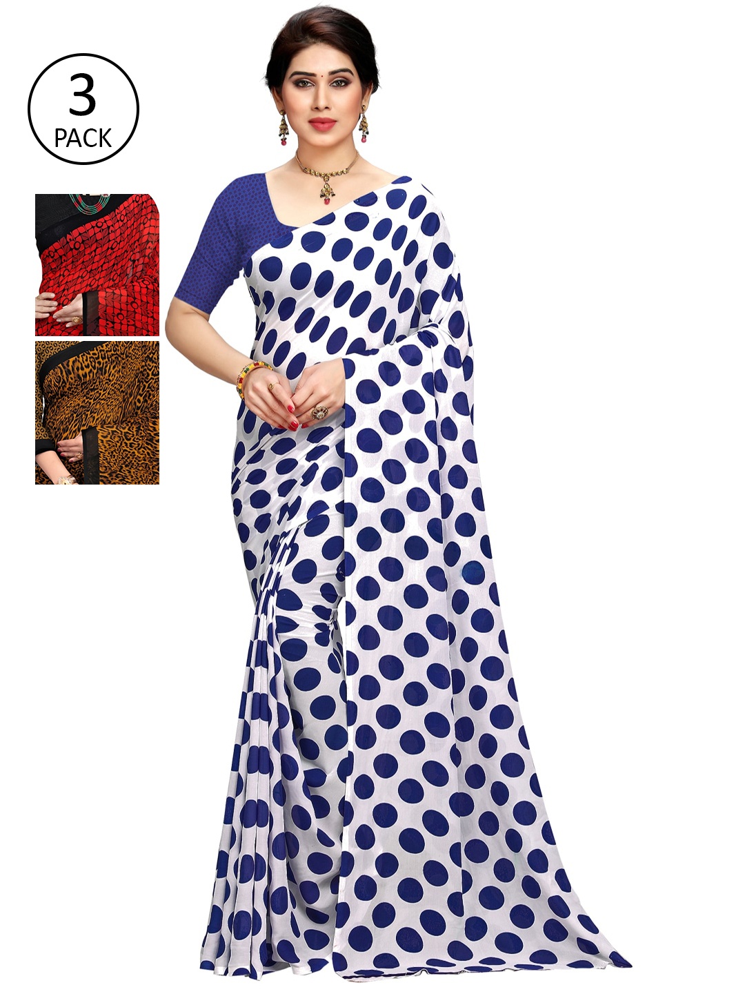 

KALINI Pack Of 3 Multicoloured Printed Sarees, White
