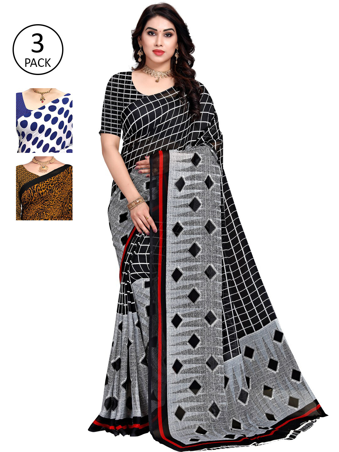 

KALINI Pack of 3 Printed Sarees, Multi