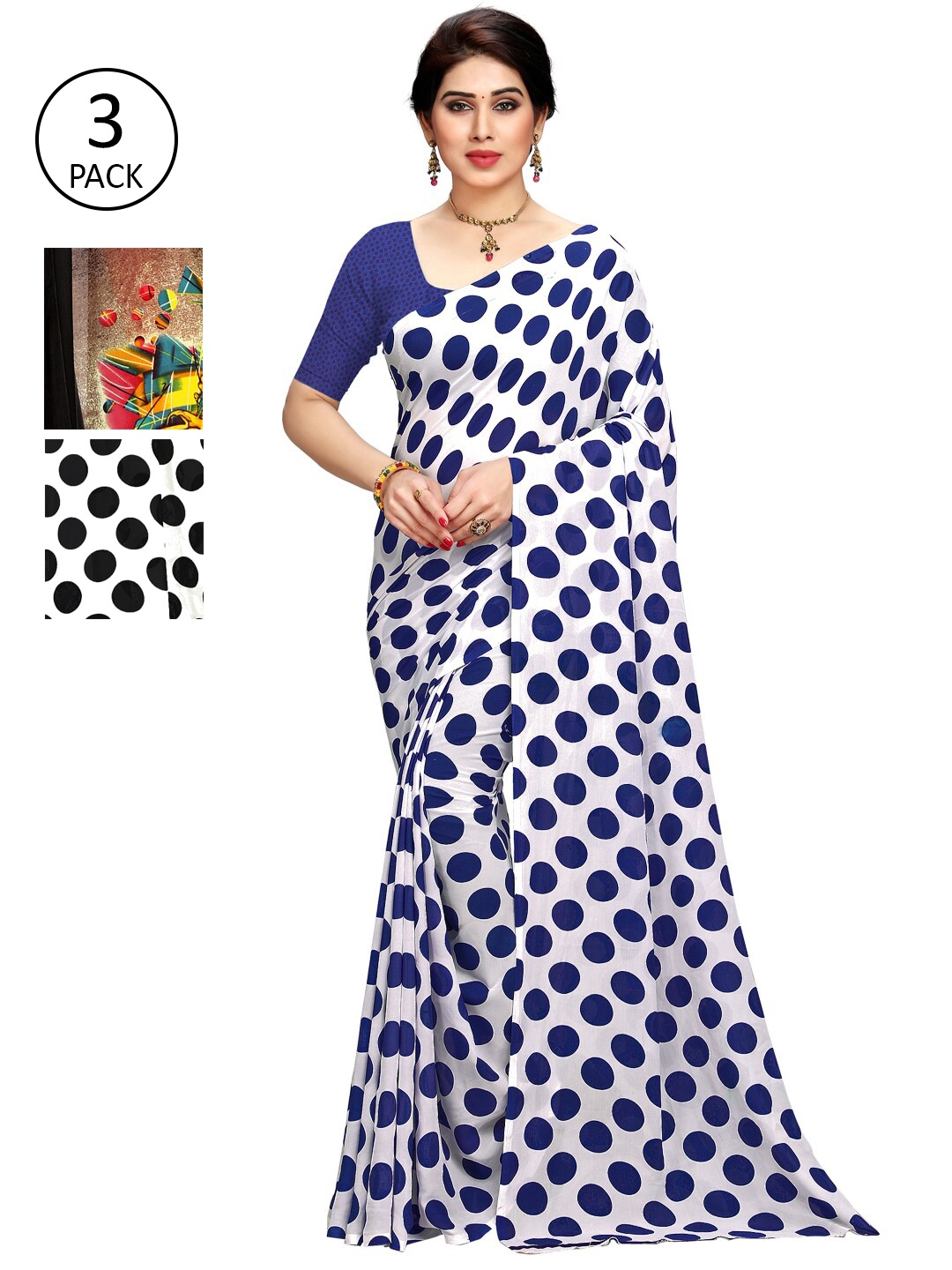 ANAND SAREES Red & White Pack Of 3 Printed Saree