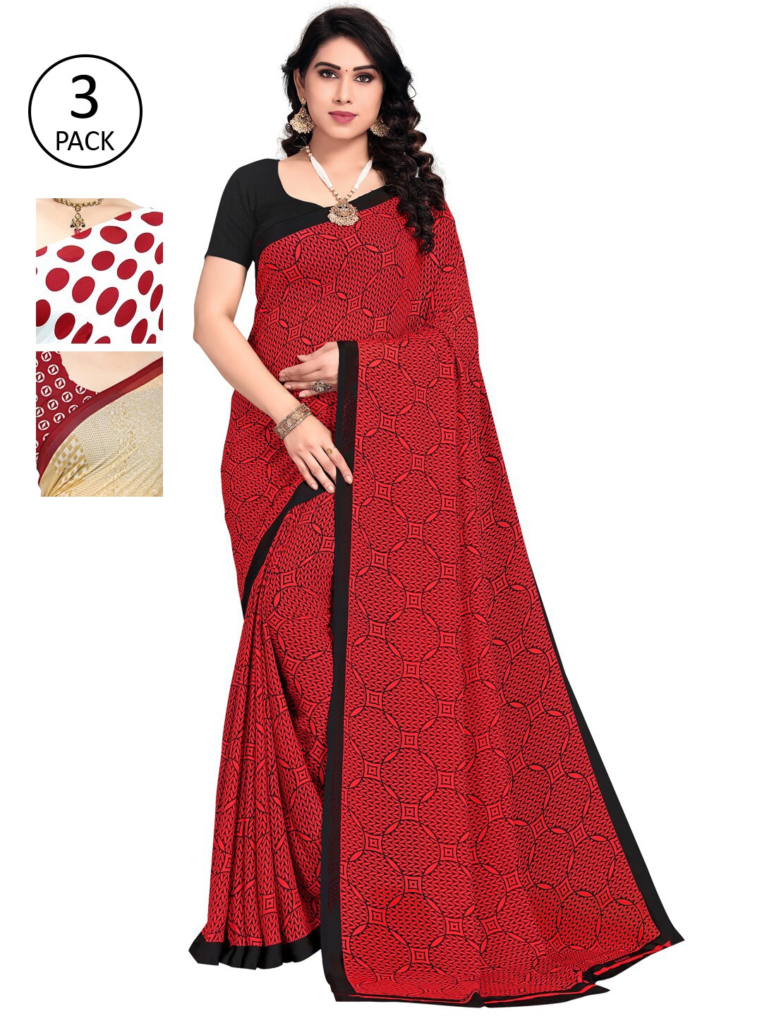 

KALINI Women Pack Of 3 Printed Saree, White