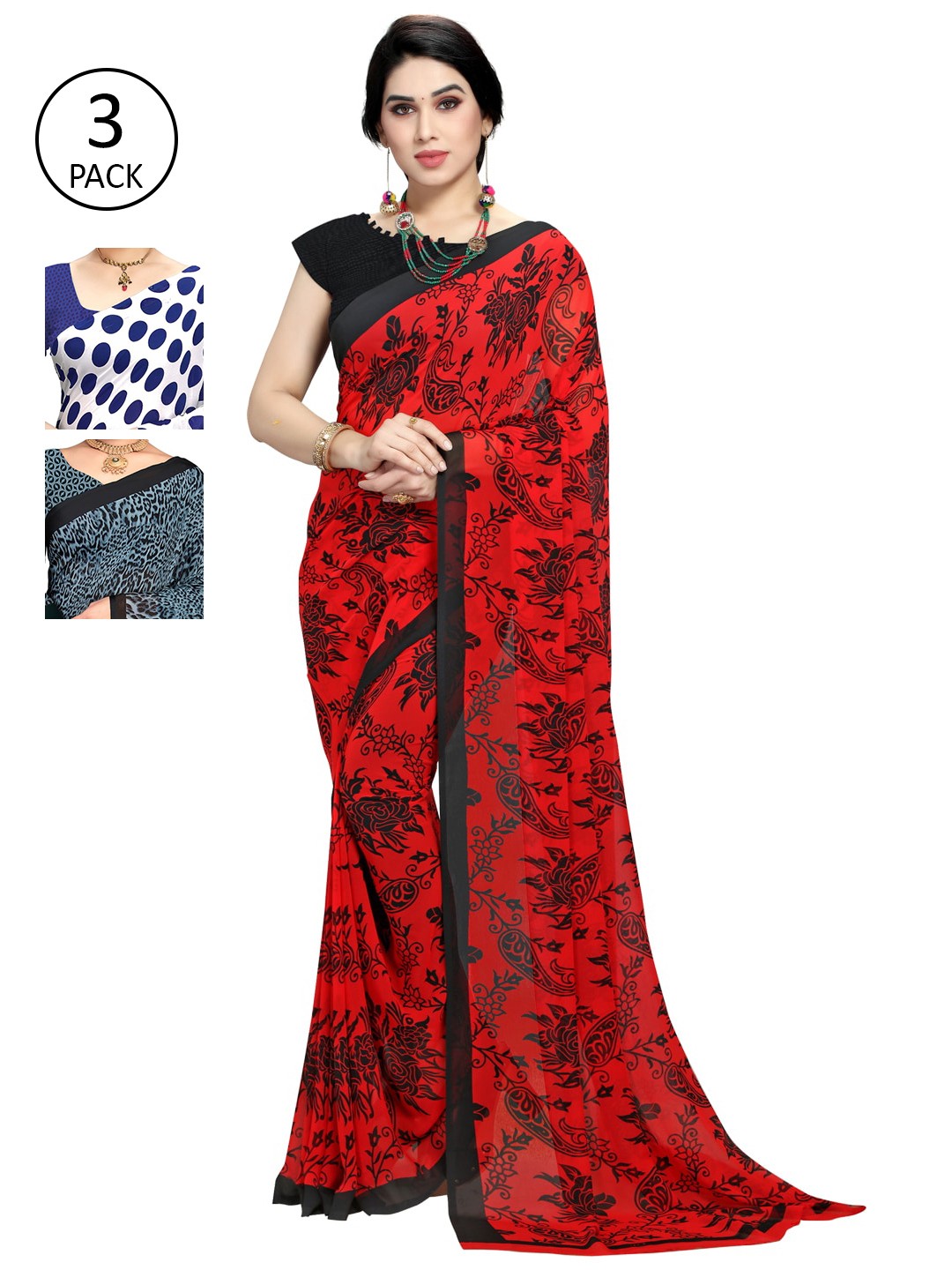 

KALINI Blue & White Pack Of 3 Printed Saree