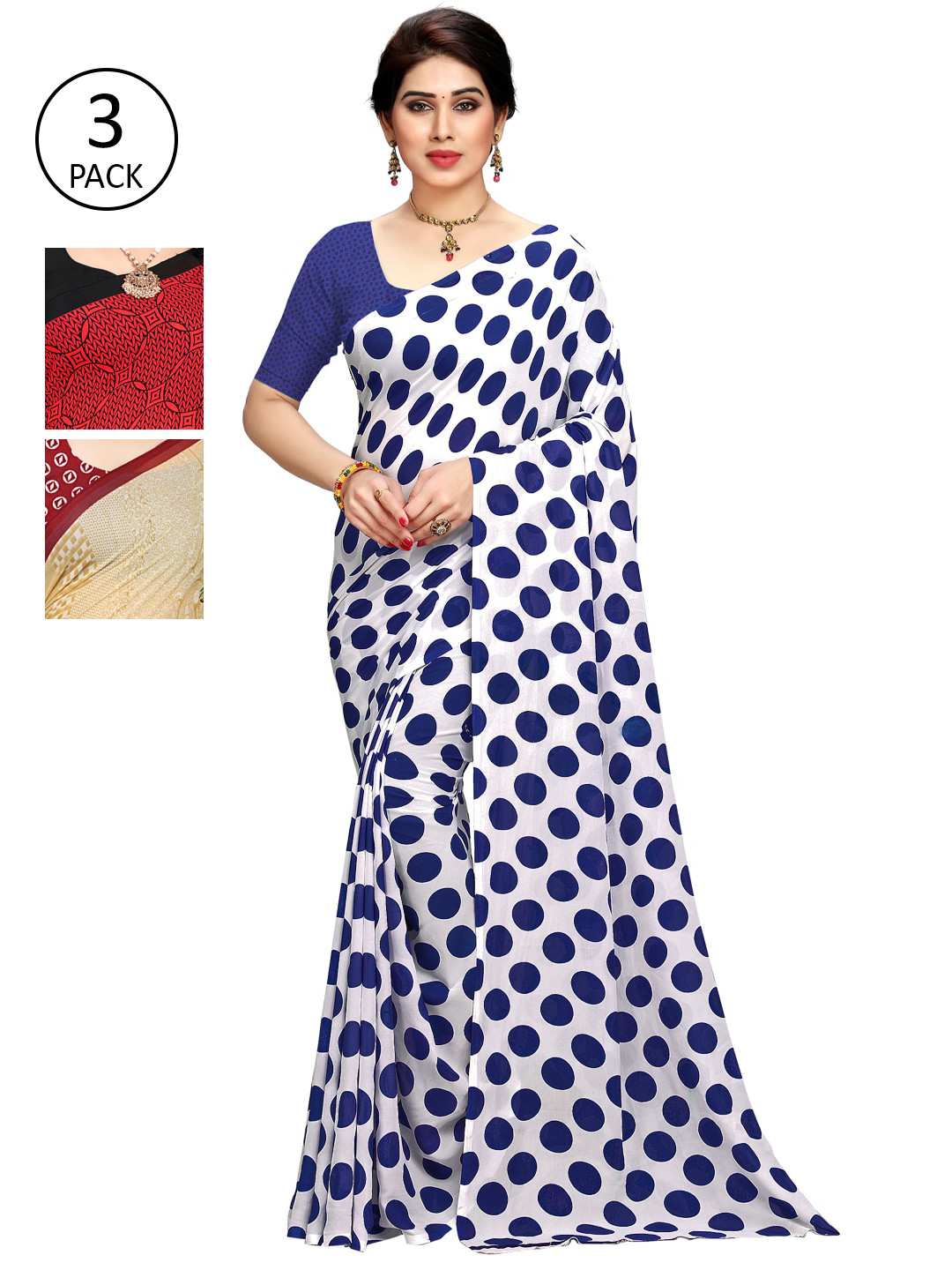 

KALINI Pack Of 3 Multicoloured Printed Sarees, White