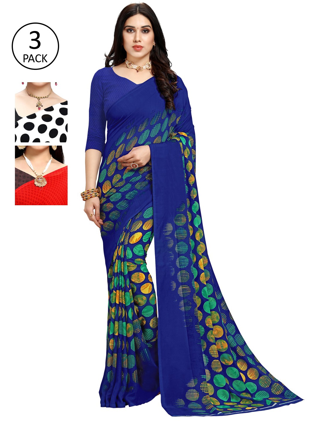 

KALINI Pack of 3 Printed Sarees, Multi