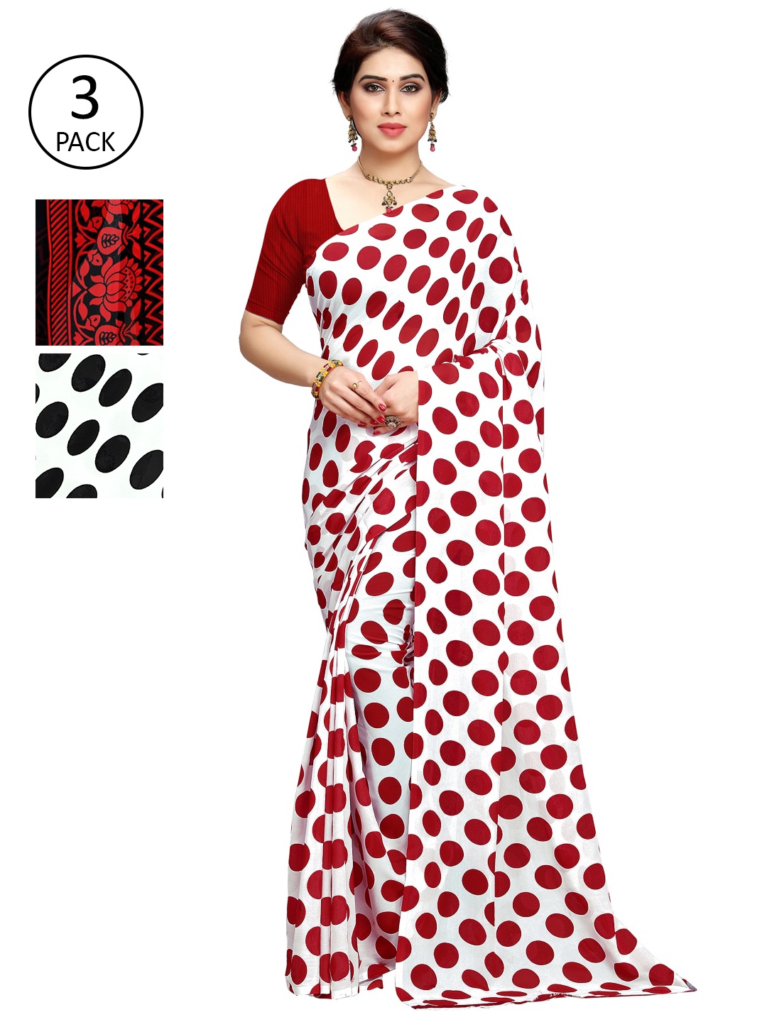 

KALINI Pack Of 3 Printed Poly Georgette Sarees, White