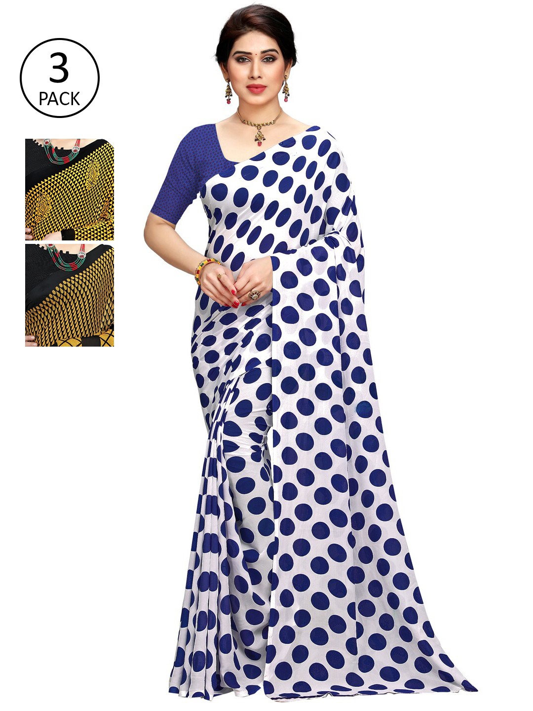 

KALINI Women Pack Of 3 Printed Saree, Blue