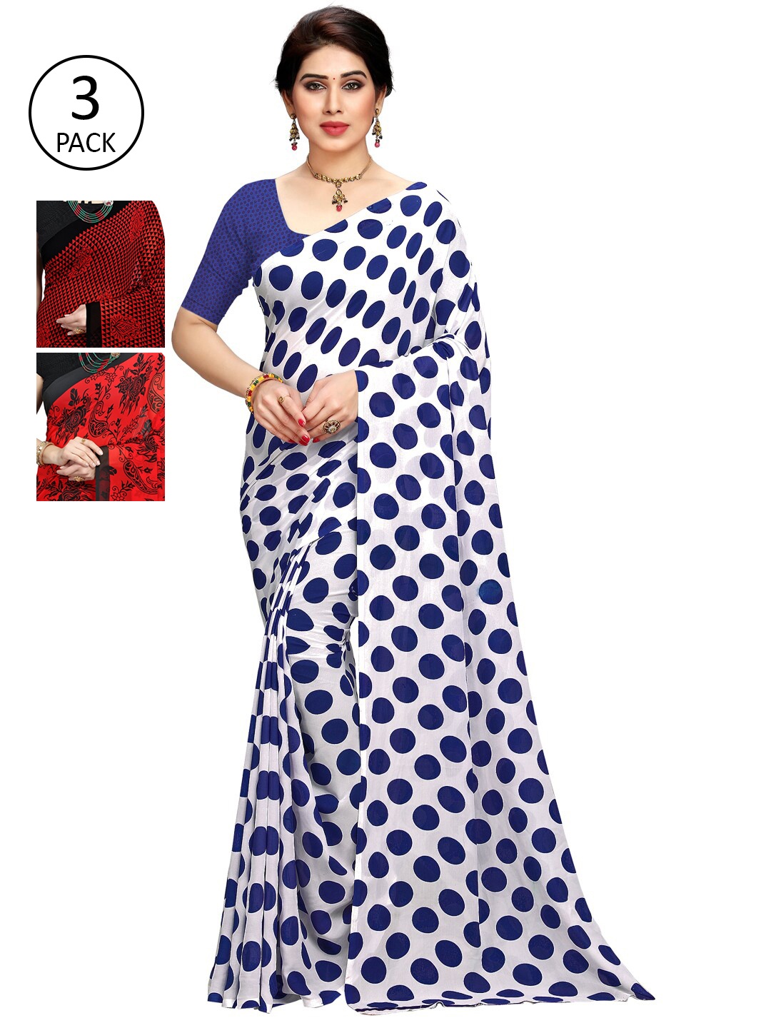 

KALINI Pack Of 3 Multicoloured Printed Sarees, White