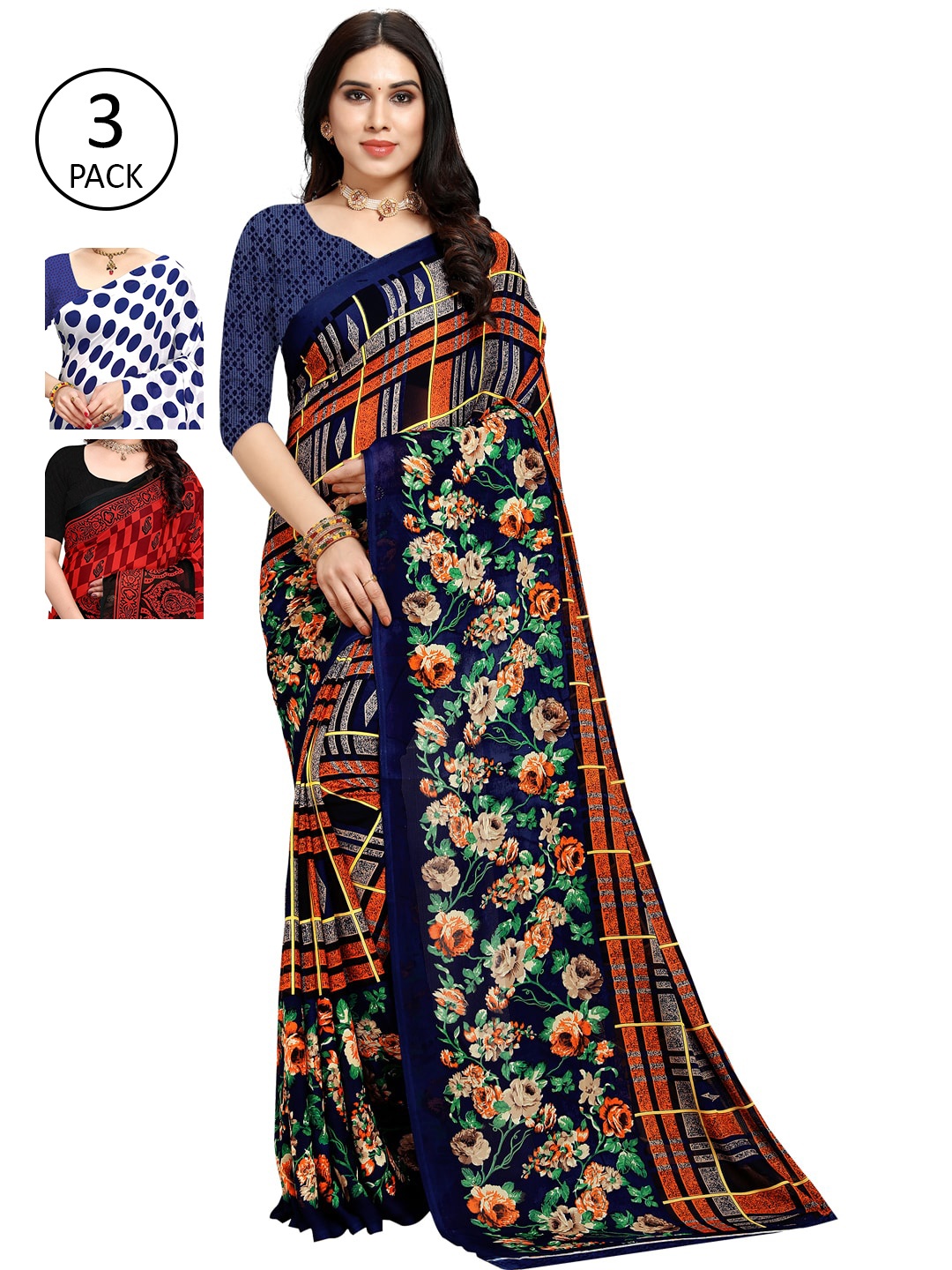 

KALINI Pack of 3 Printed Sarees, Multi