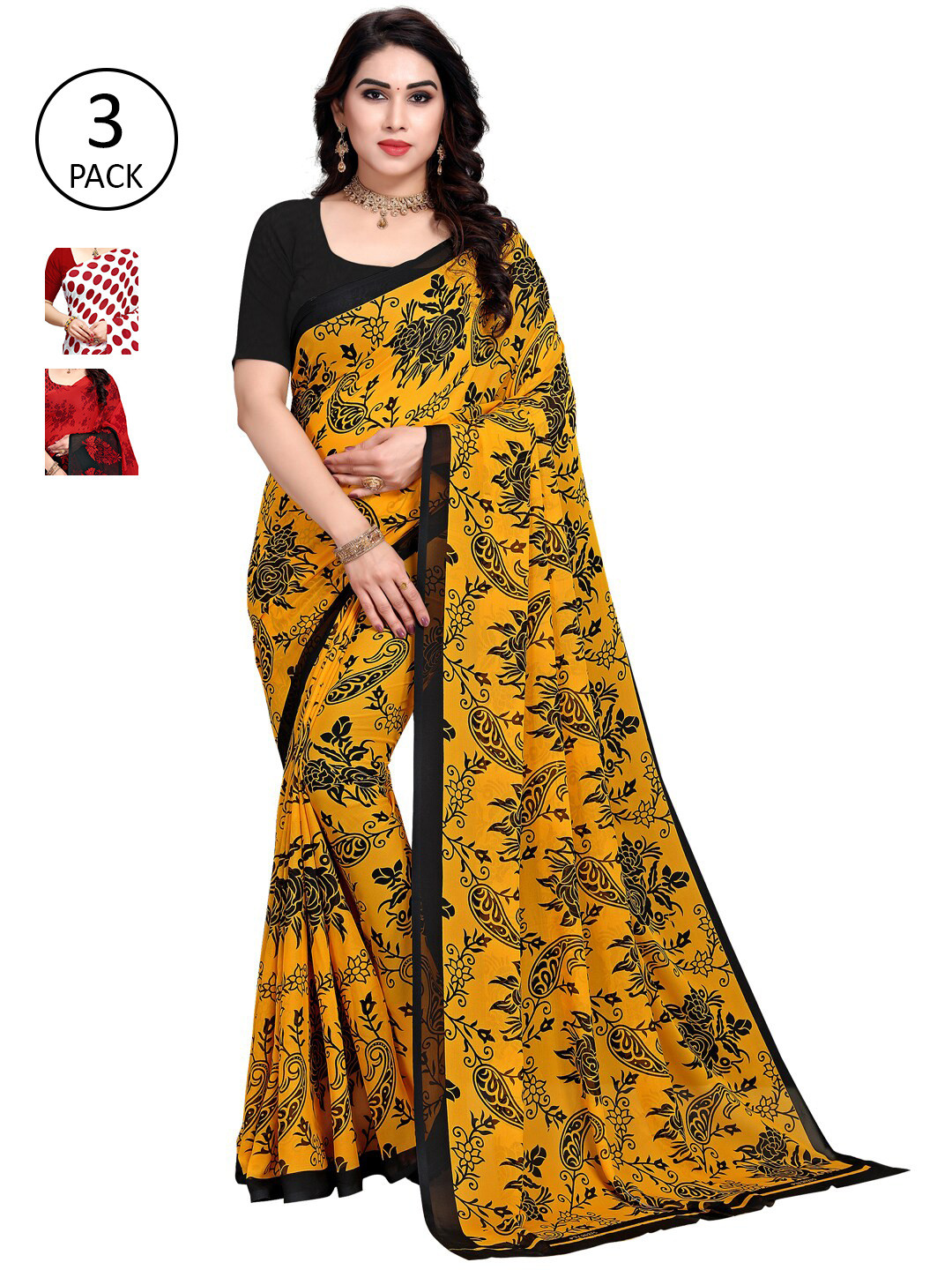 

KALINI Women Pack of 3 Multi Printed Saree, White