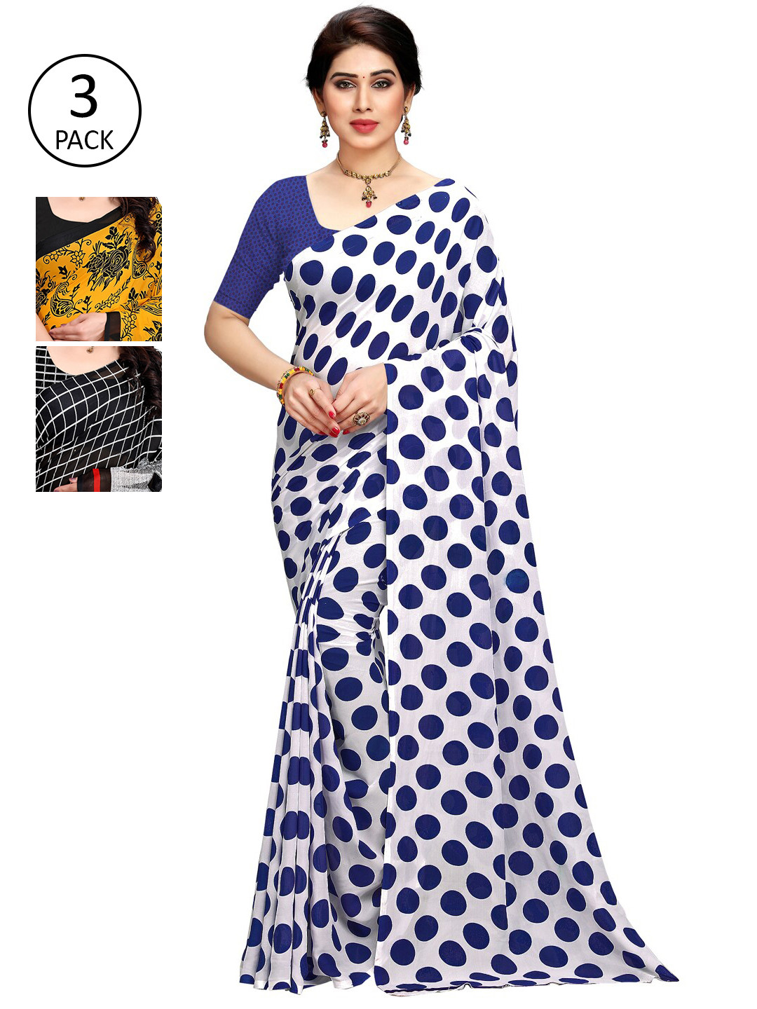 

KALINI Black & Blue Pack Of 3 Printed Saree