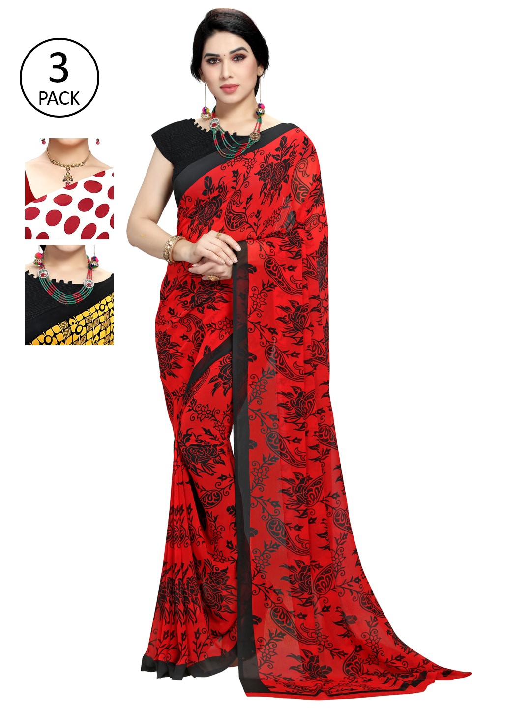

KALINI Pack of 3 Printed Sarees, Multi