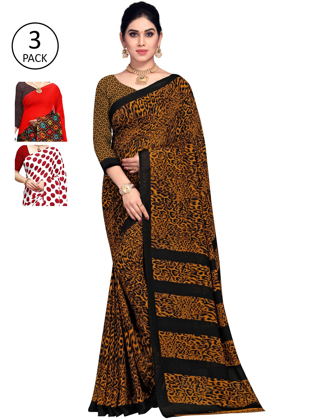 KALINI Pack Of 3 Sarees, Mustard